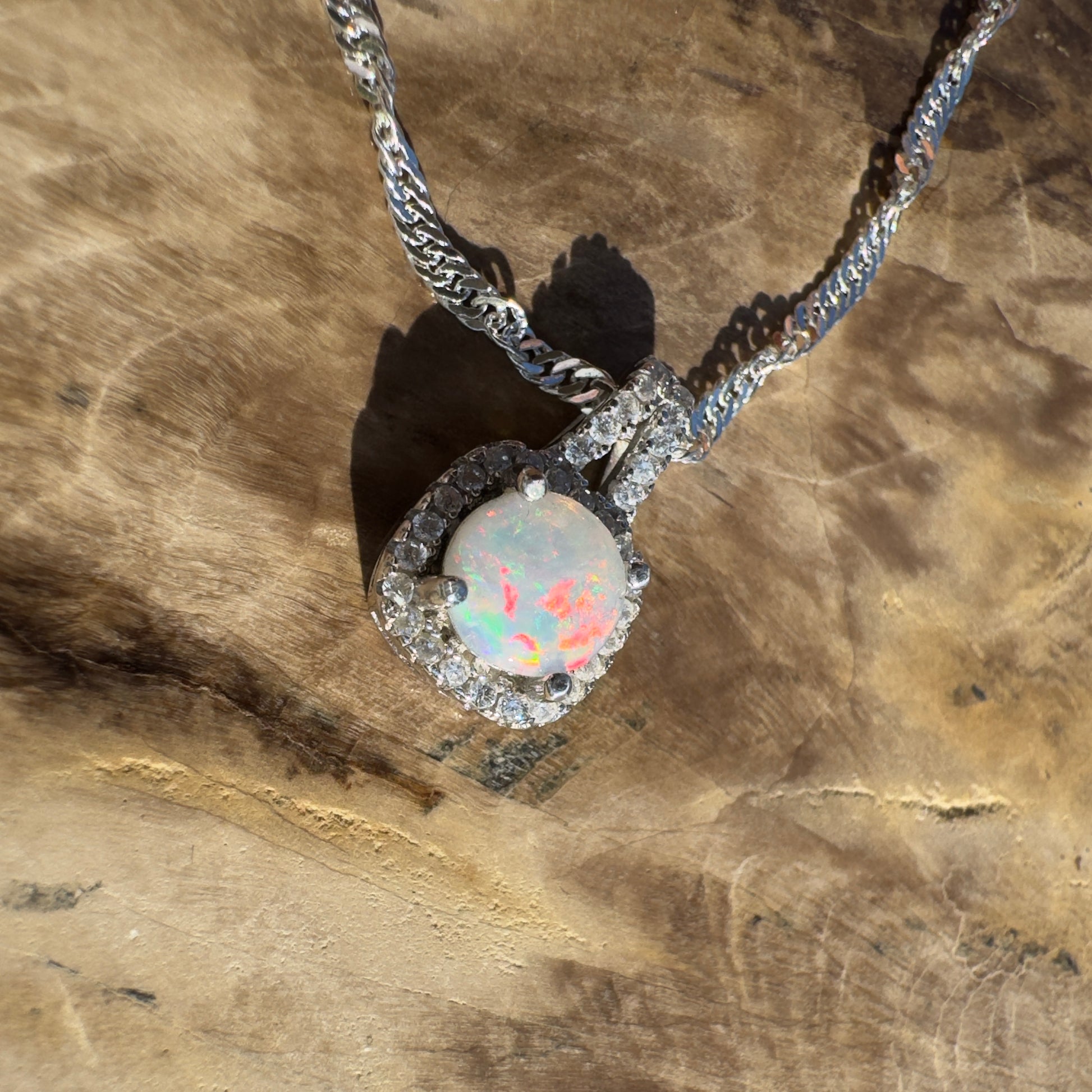 'Kimberley Glow' ~ Handcrafted 1.0ct Solid Lightning Ridge Opal and Cubic Zirconia Sterling Silver Pendant Necklace - Iona Opal Australia