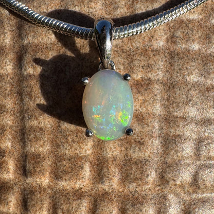 'Rainbow' ~ Handcrafted 0.8ct Solid Coober Pedy Opal Sterling Silver Pendant Necklace