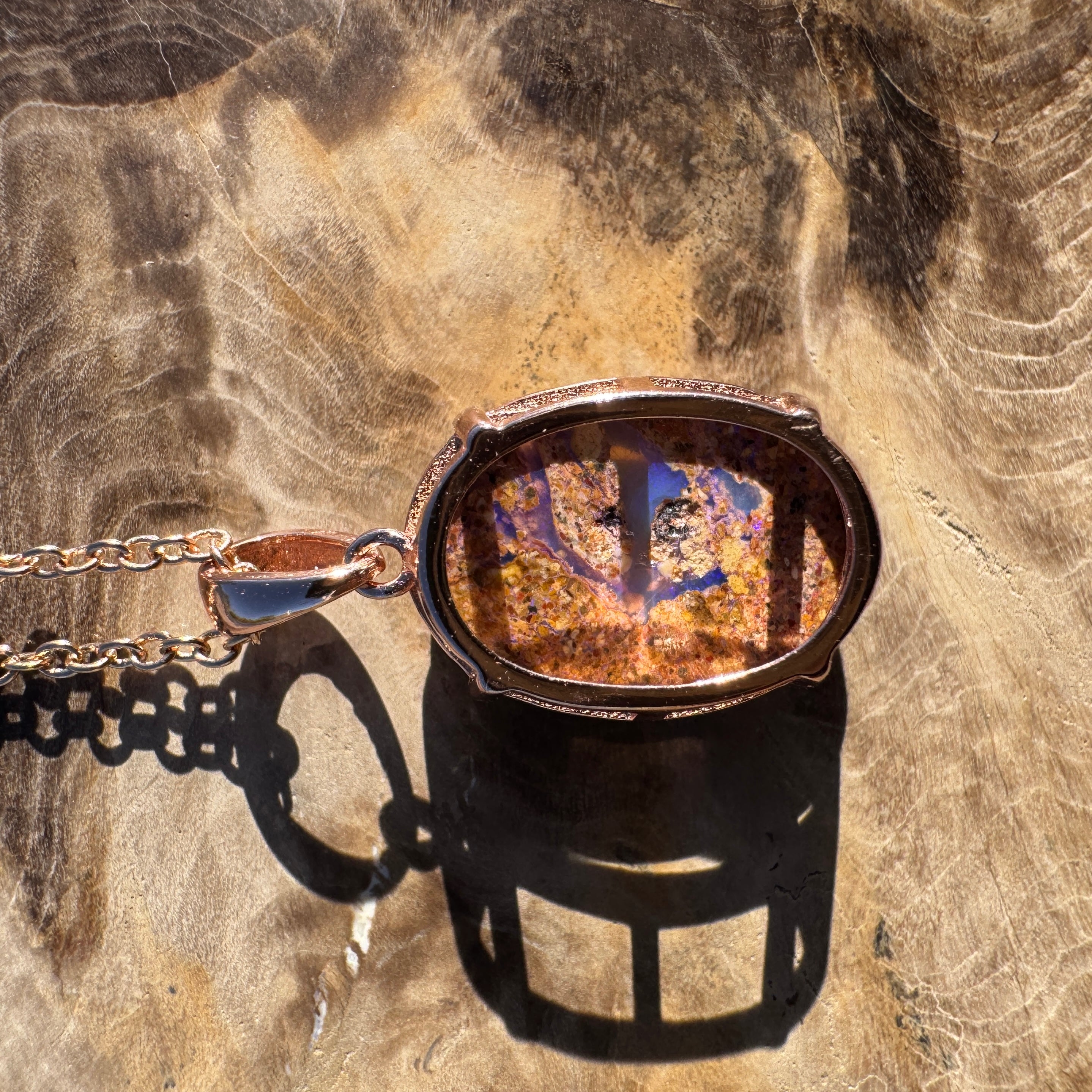 8.2ct Queensland Opal Pendant Necklace ~ 'Quilpie Twilight' | Rose Gold Coated 925 Sterling Silver | Solid Australian Opal