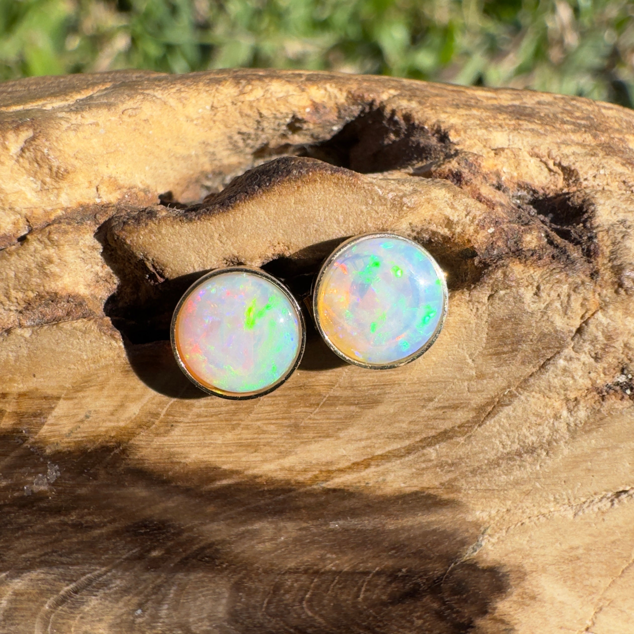 1.6ct Coober Pedy Opal Stud Earrings ~ 'Lorne Sunset' | 14ct Yellow Gold | Solid Australian Opal