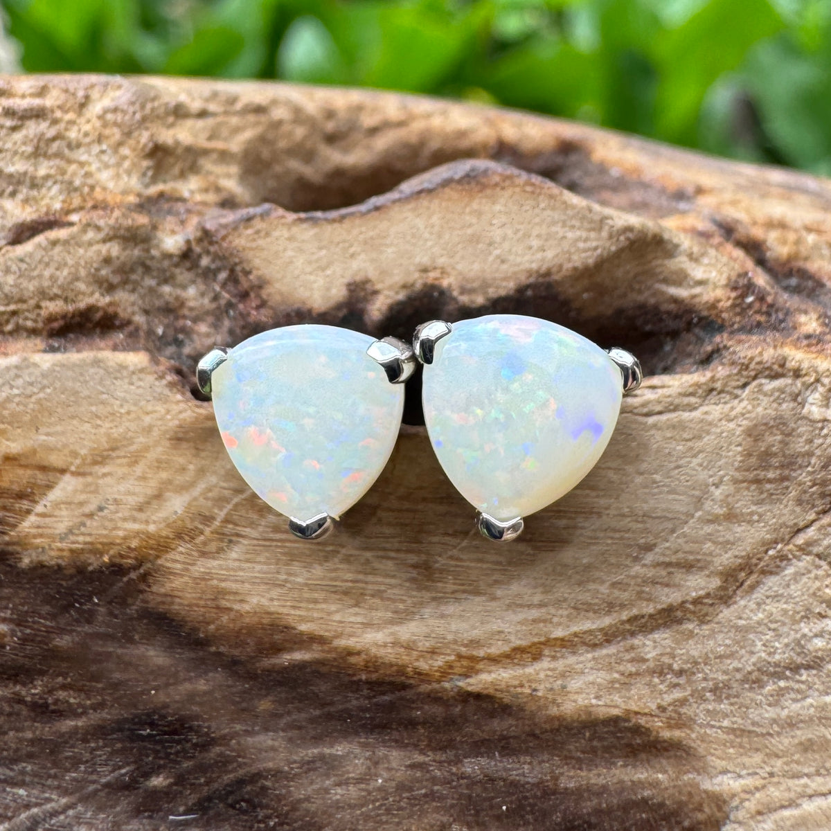 1ct Coober Pedy Opal Stud Earrings ~ 'Mount Wellington Rainbow' | 925 Sterling Silver | Solid Australian Opal