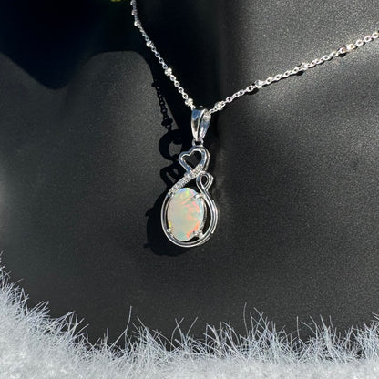 1.0ct Solid Lightning Ridge Opal and Cubic Zirconia Sterling Silver Pendant