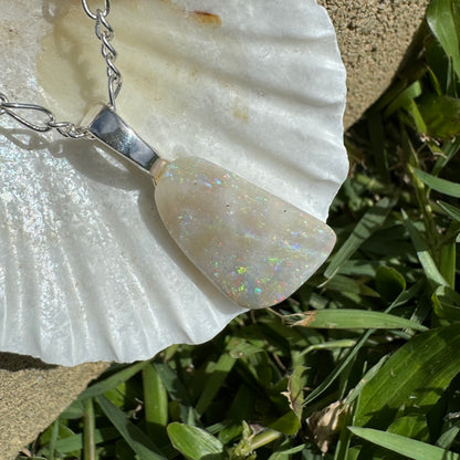 'Rainbow Falls' ~ Handcrafted 3ct Solid Lightning Ridge Opal Sterling Silver Pendant Necklace