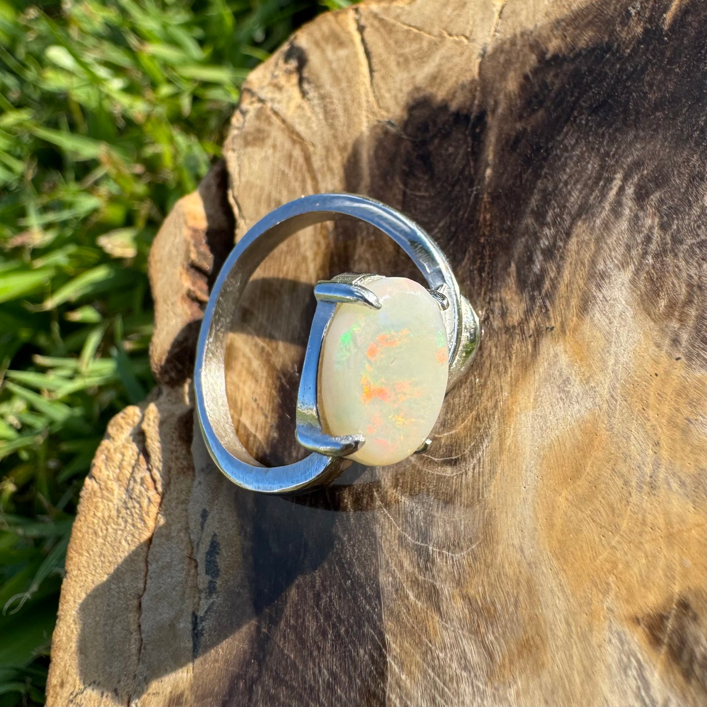 Handcrafted 2.4ct Solid Lighting Ridge Opal Sterling Silver Ring