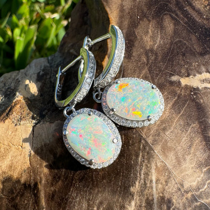 2ct Solid Coober Pedy Opal and Cubic Zirconia Sterling Silver Earrings