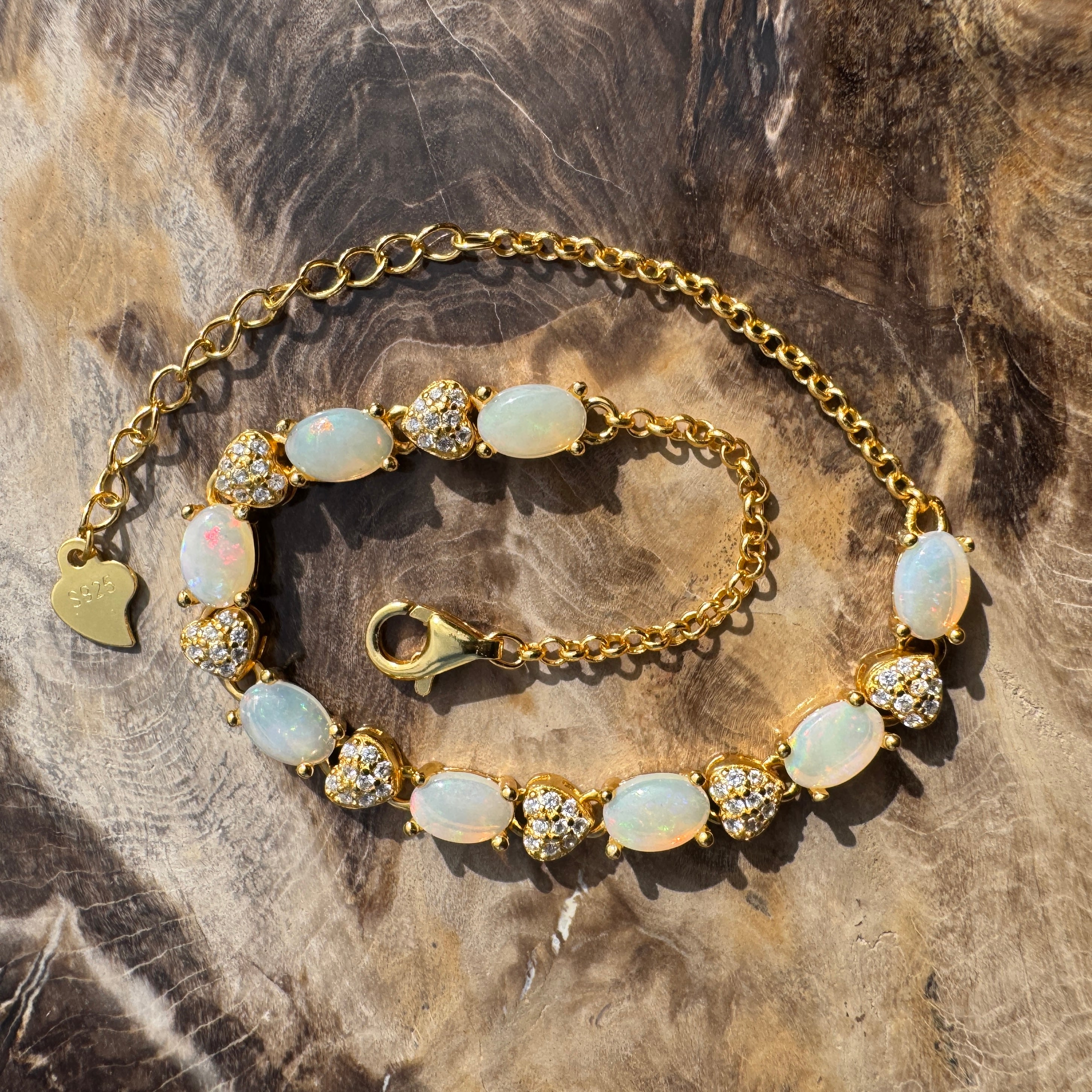 2.4ct Coober Pedy Opal Bracelet ~ 'Freo Gold Flare' | Gold Coated 925 Sterling Silver | Solid Australian Opal