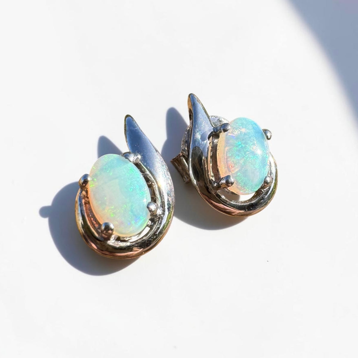 1ct Coober Pedy Opal Stud Earrings ~ 'Tidbinbilla Twin Light' | 925 Sterling Silver | Solid Australian Opal
