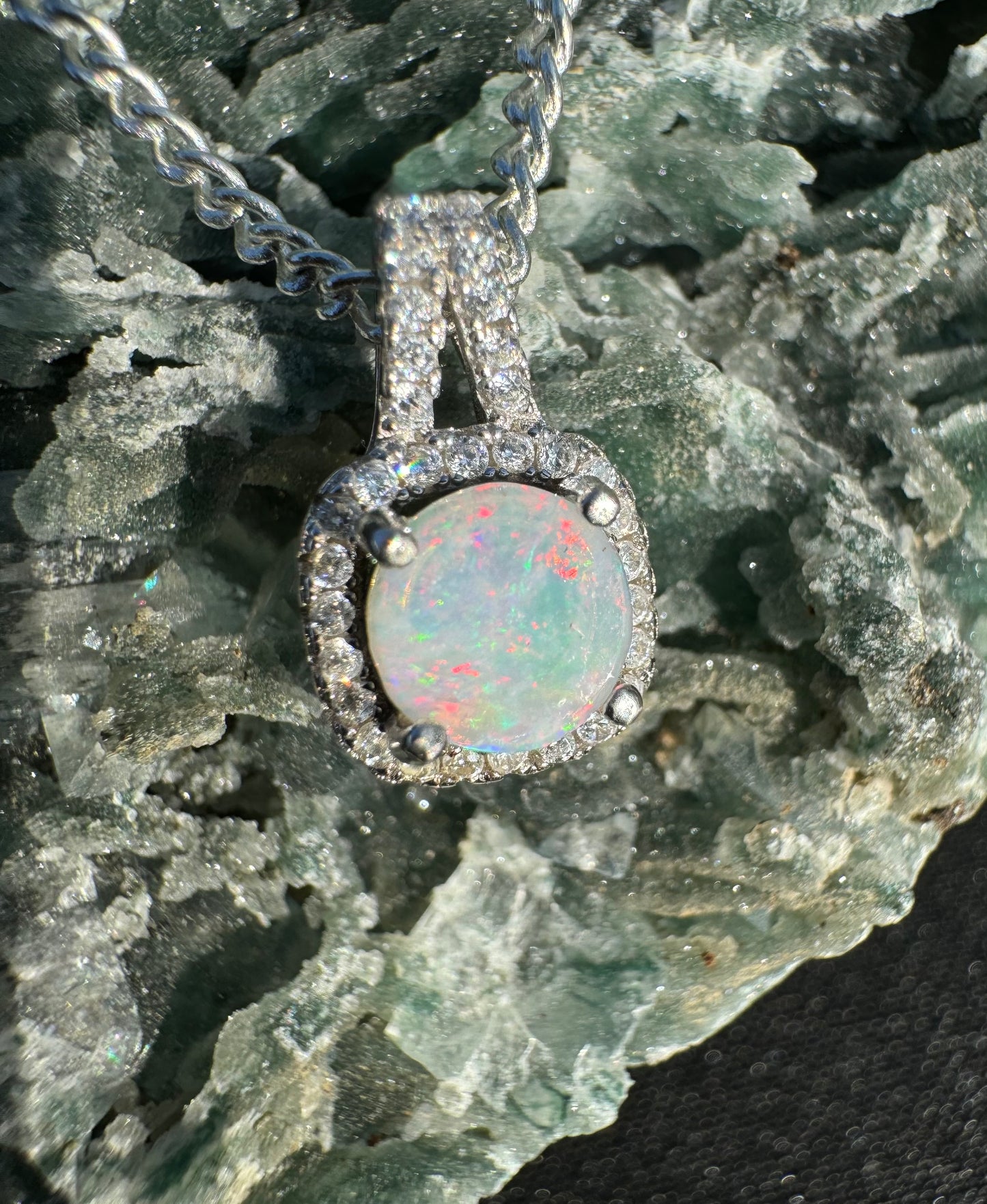 'Kimberley Glow' ~ Handcrafted 1.0ct Solid Lightning Ridge Opal and Cubic Zirconia Sterling Silver Pendant Necklace - Iona Opal Australia