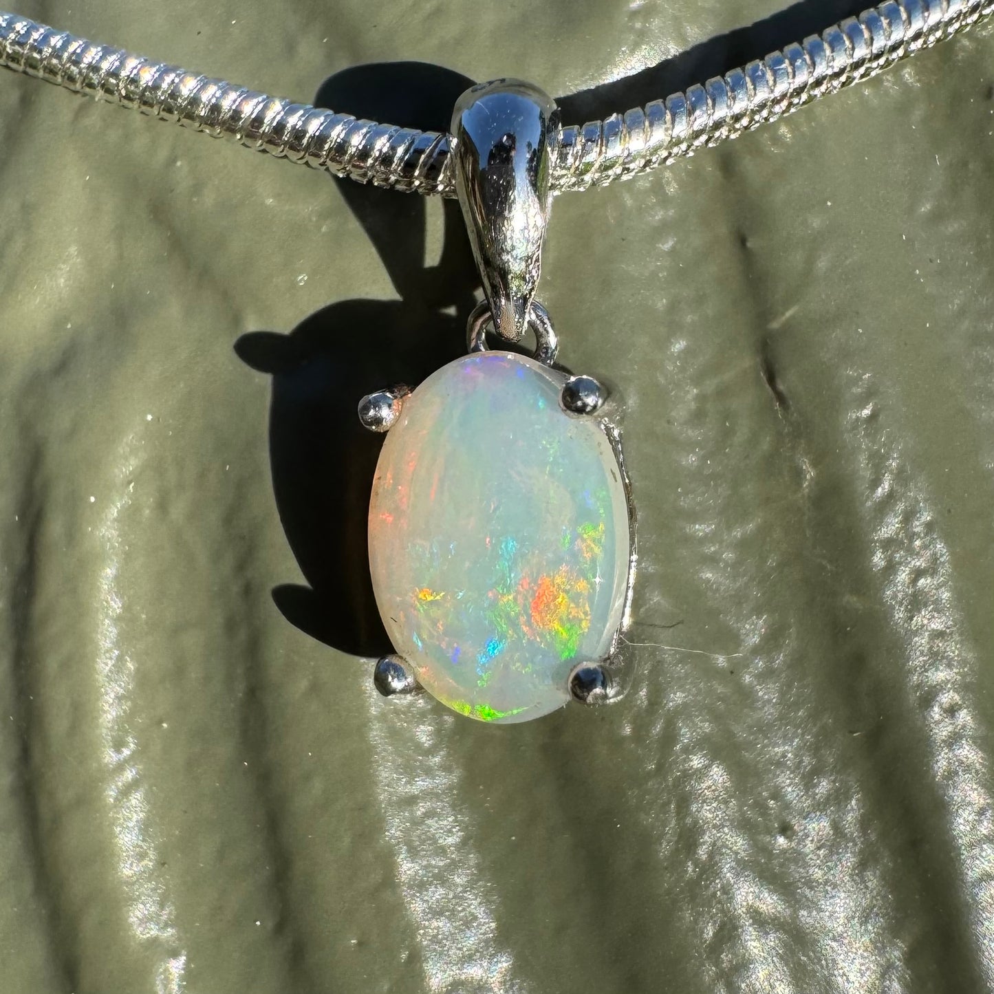 'Rainbow' ~ Handcrafted 0.8ct Solid Coober Pedy Opal Sterling Silver Pendant Necklace