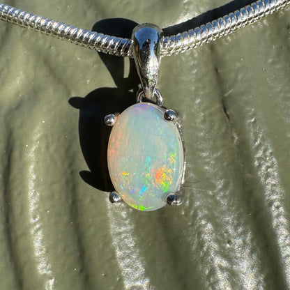 'Rainbow' ~ Handcrafted 0.8ct Solid Coober Pedy Opal Sterling Silver Pendant Necklace