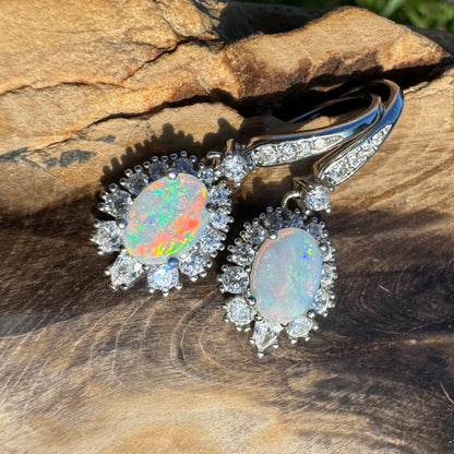 1.2ct Solid Coober Pedy Opal and Cubic Zirconia Sterling Silver Earrings