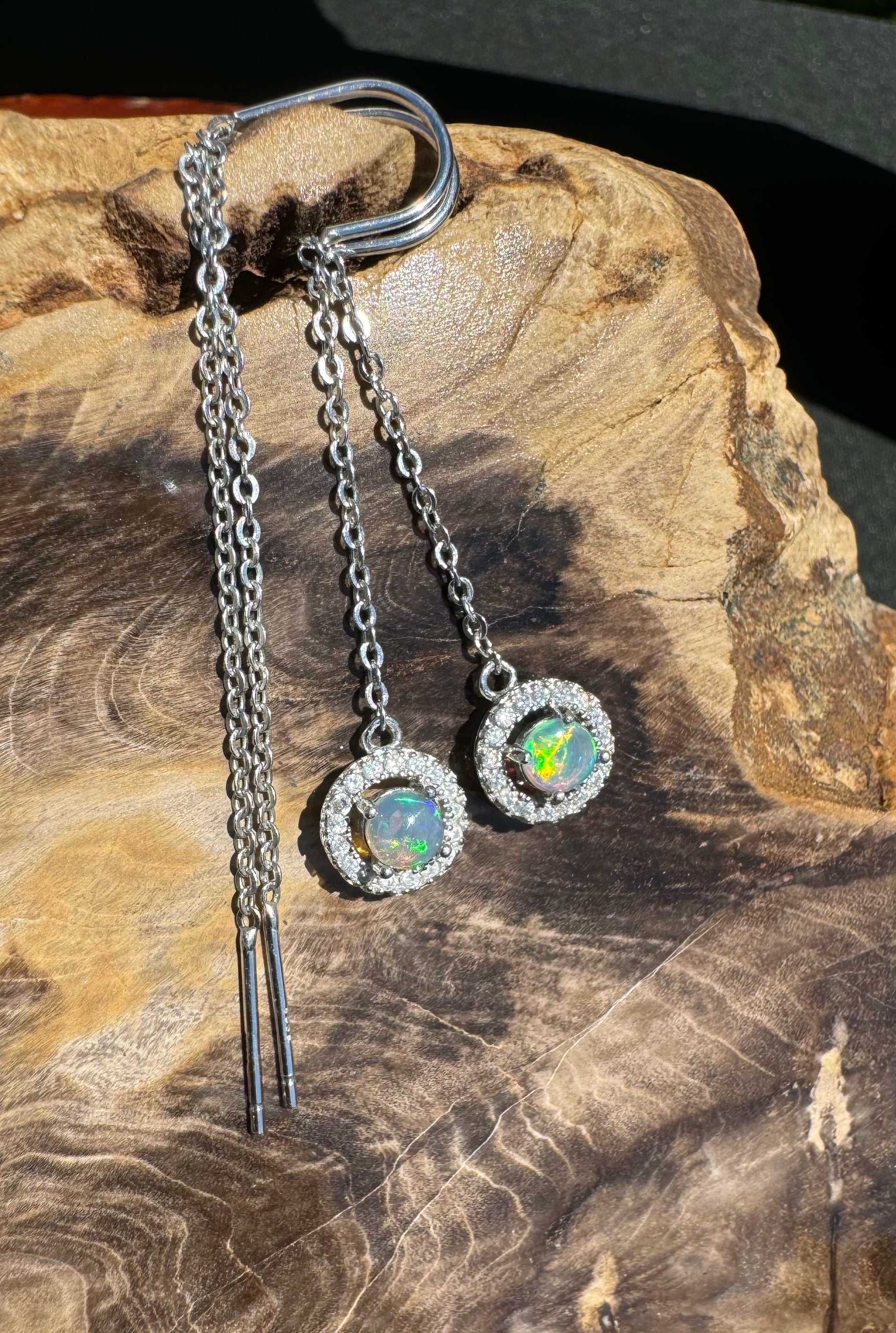 'Whitsunday Sparkle' ~ Handcrafted 0.7ct Solid Lightning Ridge Opal and Cubic Zirconia Earrings - Iona Opal Australia