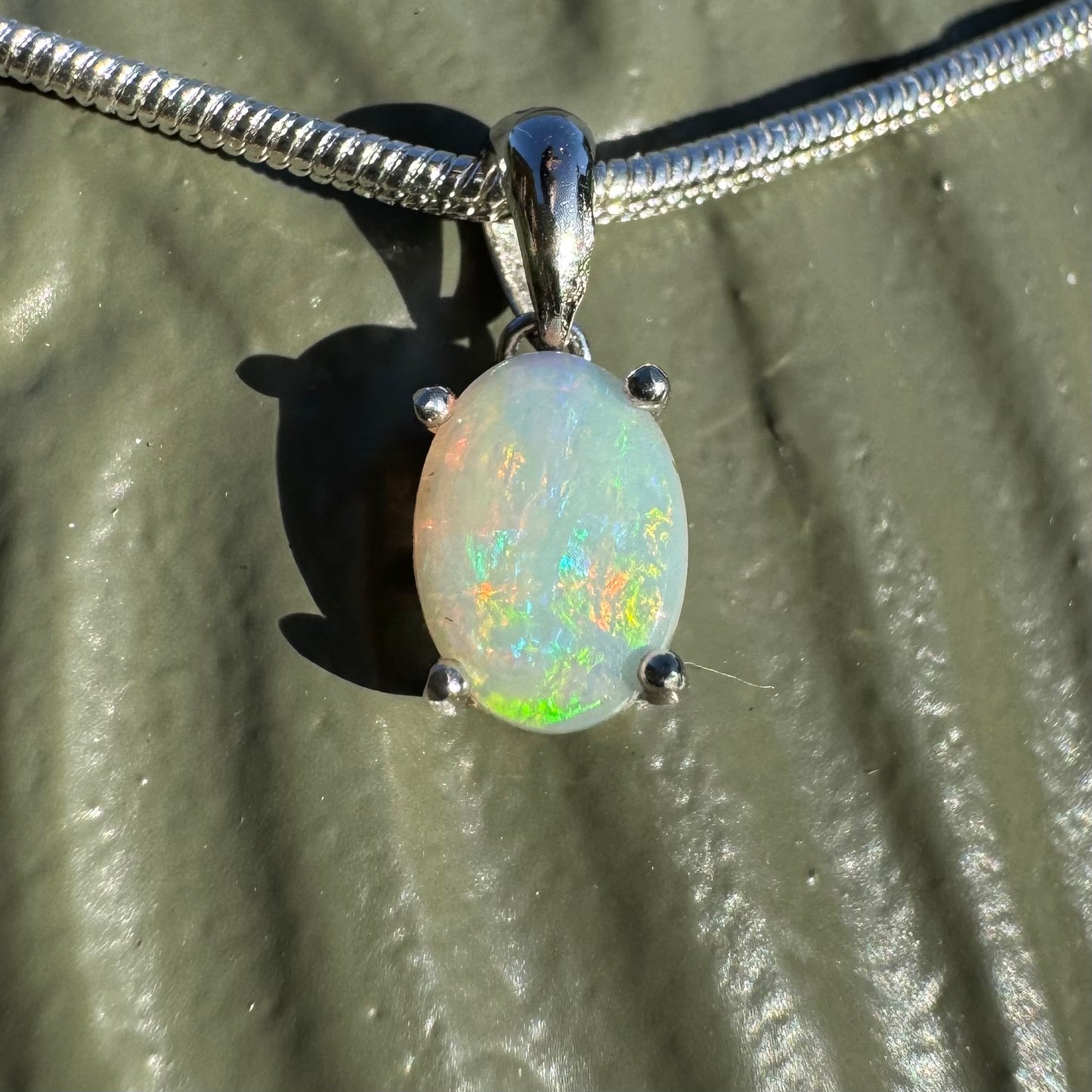 'Rainbow' ~ Handcrafted 0.8ct Solid Coober Pedy Opal Sterling Silver Pendant Necklace