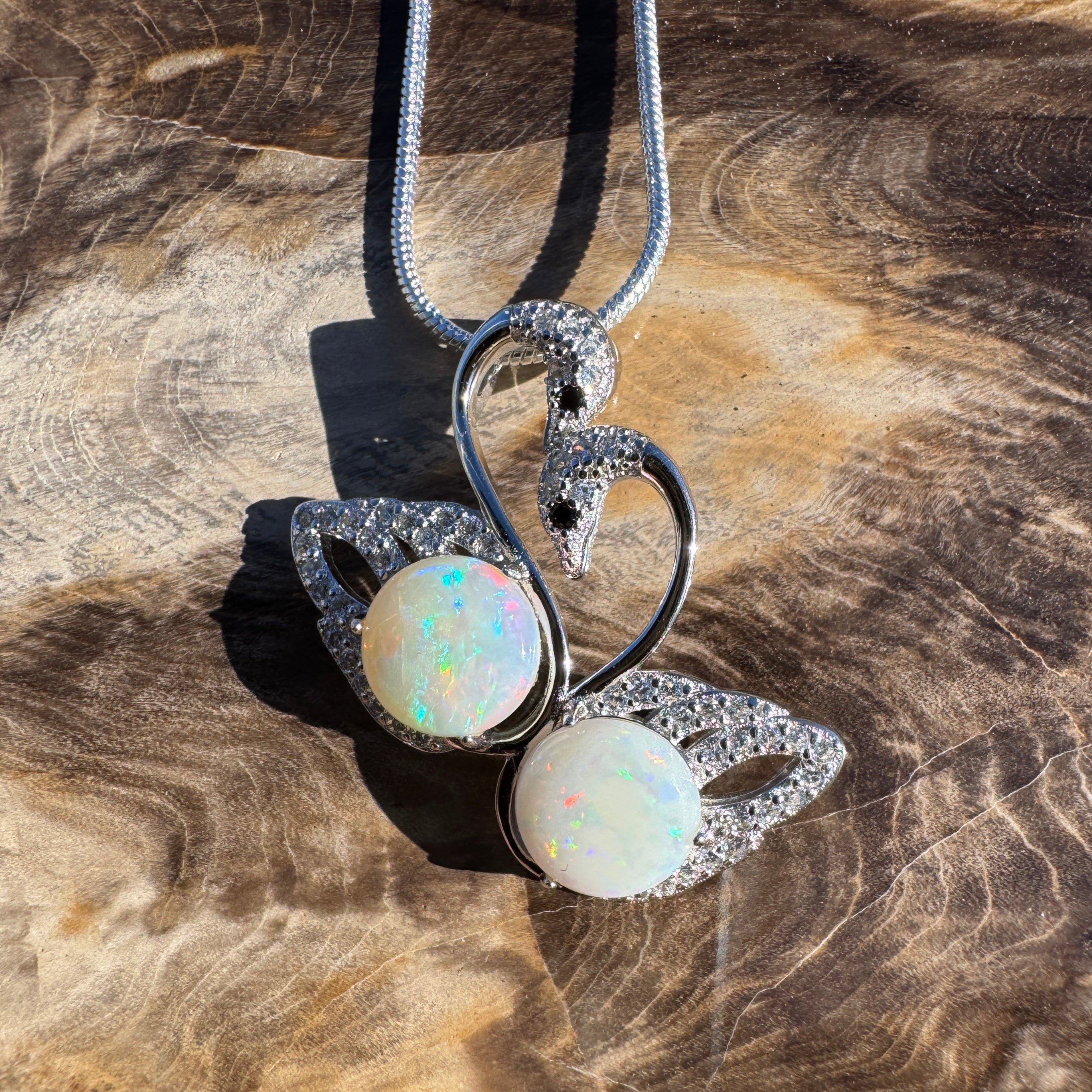 2.6ct Coober Pedy Opal Pendant Necklace ~ 'Thredbo Duo' | 925 Sterling Silver | Solid Australian Opal