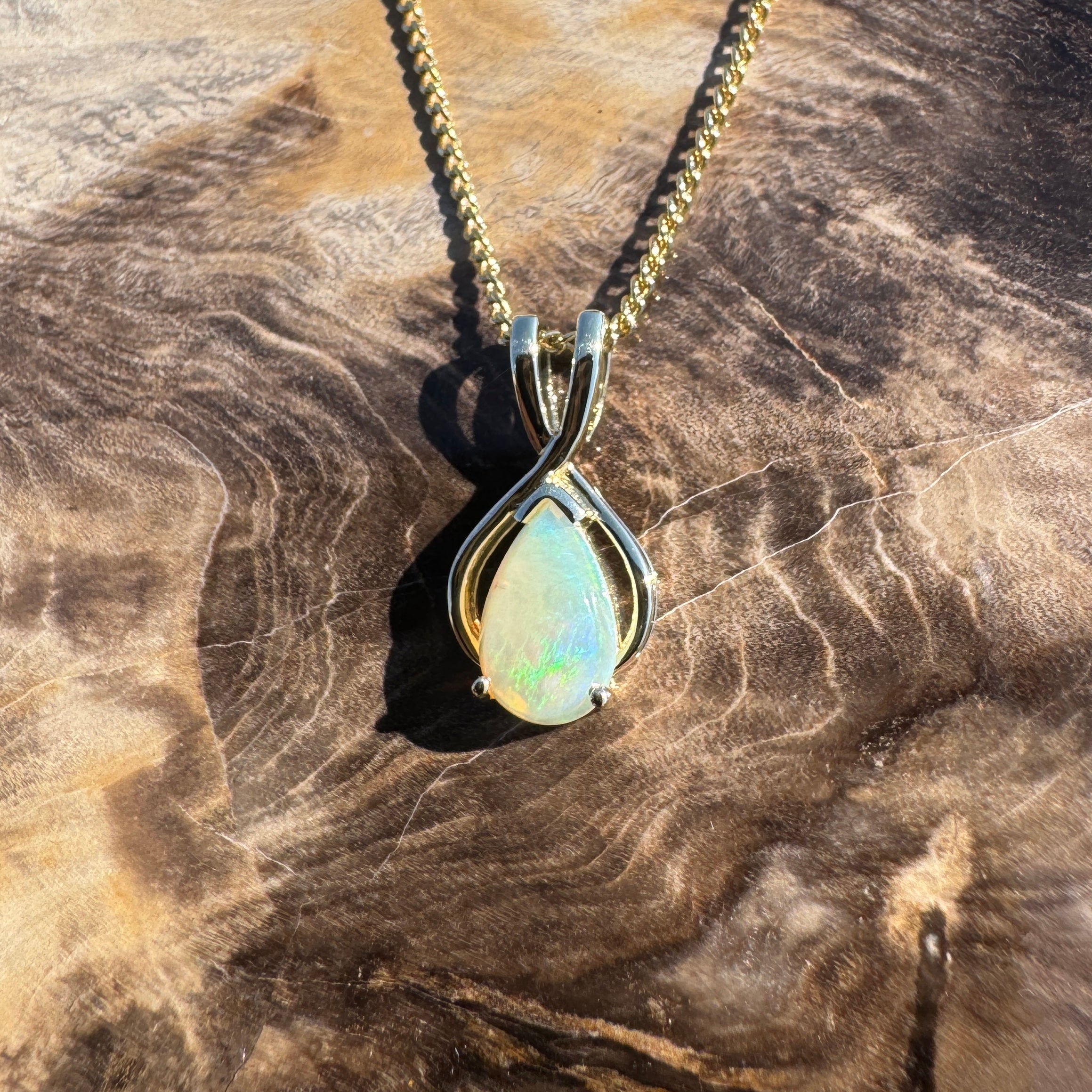 Kangaroo Island Break ~ 9ct Solid Gold 0.4ct Coober Pedy Crystal Opal Pendant