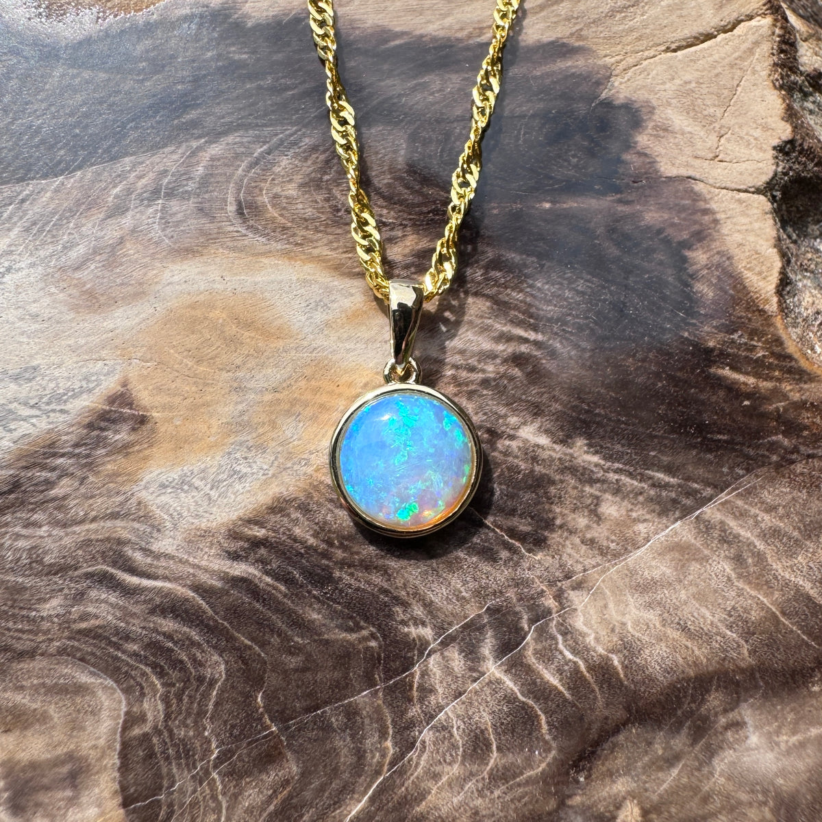 1.1ct Lightning Ridge Opal Pendant Necklace ~ 'Katherine Gorge Greens' | 14ct Yellow Gold | Solid Australian Opal