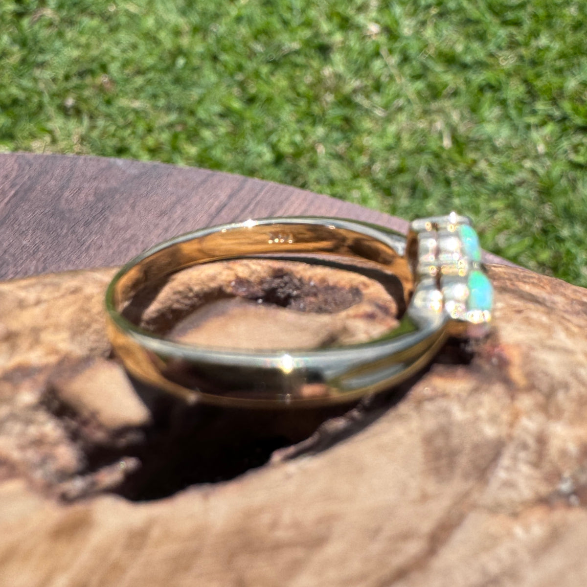 0.3ct Lightning Ridge Opal Ring ~ 'Kings Canyon Trio' | 14ct Yellow Gold | Solid Australian Opal