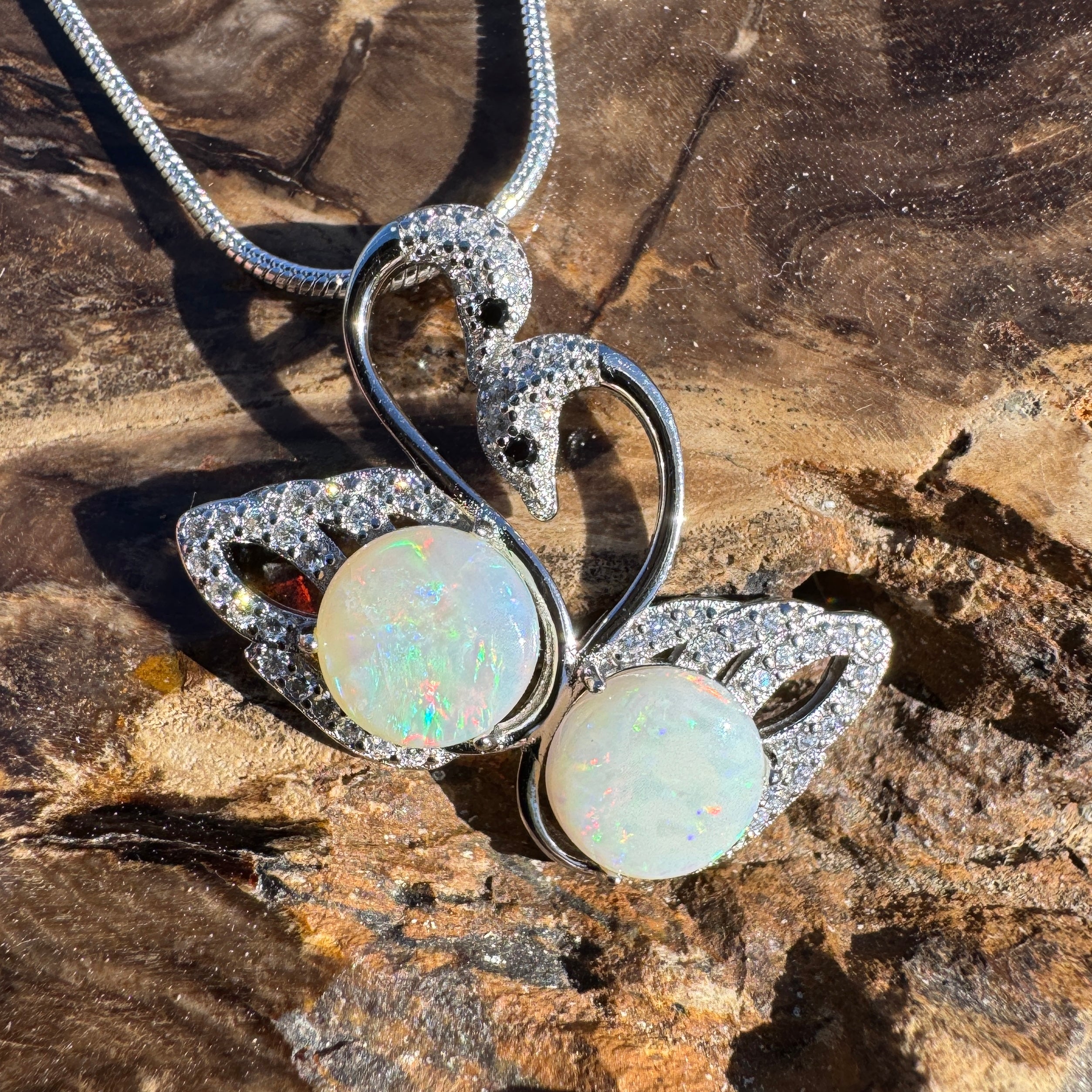 2.6ct Coober Pedy Opal Pendant Necklace ~ 'Thredbo Duo' | 925 Sterling Silver | Solid Australian Opal