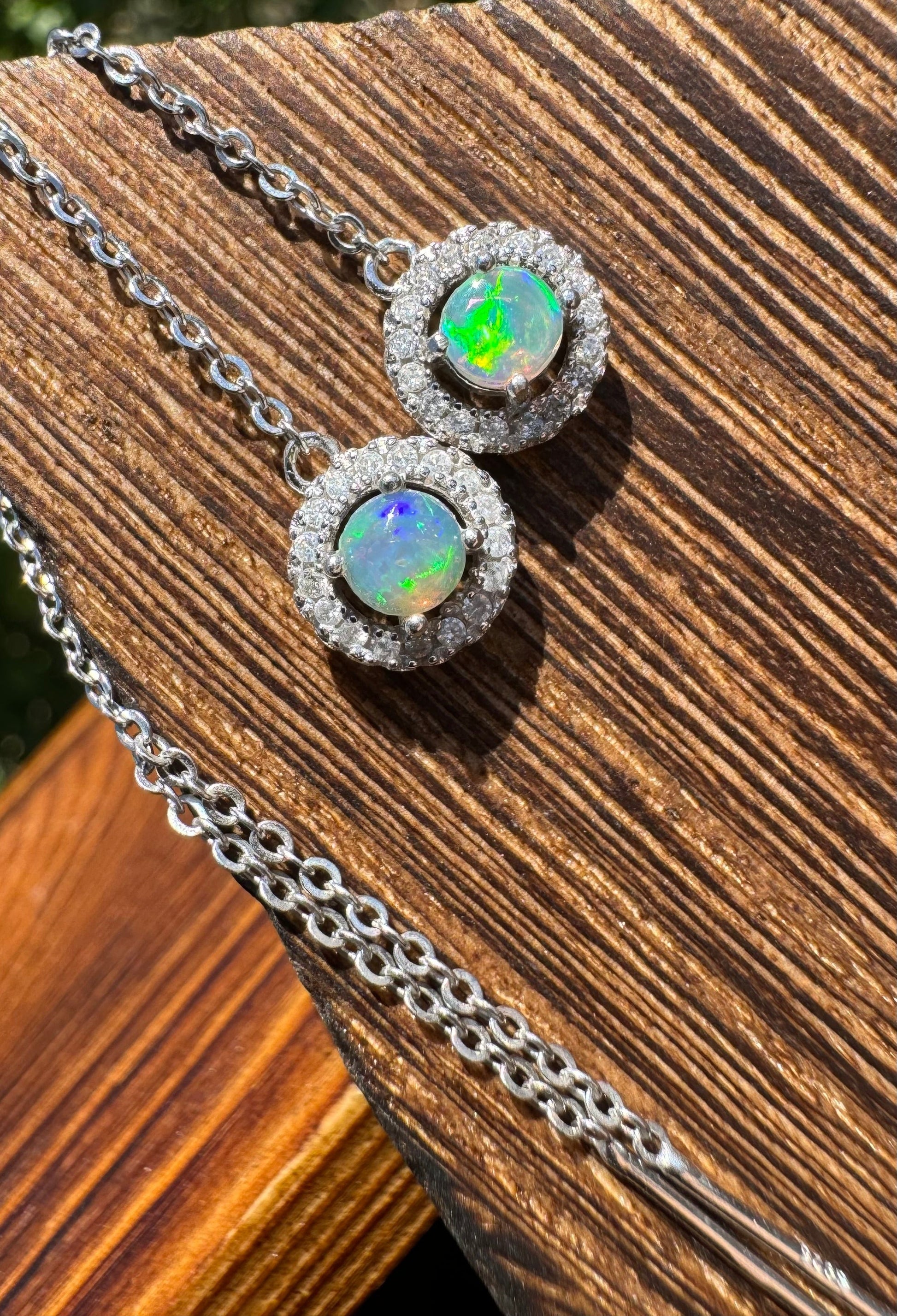 'Whitsunday Sparkle' ~ Handcrafted 0.7ct Solid Lightning Ridge Opal and Cubic Zirconia Earrings - Iona Opal Australia