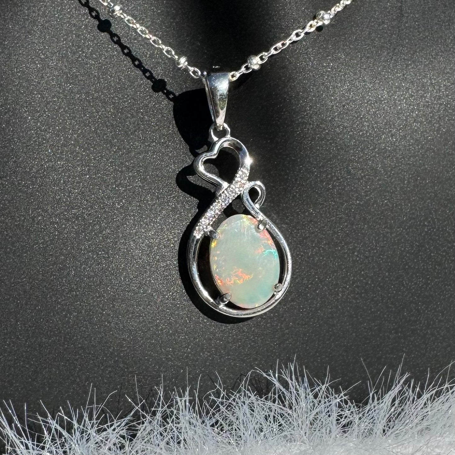 1.0ct Solid Lightning Ridge Opal and Cubic Zirconia Sterling Silver Pendant