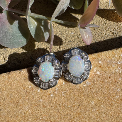 'Outback Stars' ~ Handcrafted 1.4ct Solid Coober Pedy Opal and Cubic Zirconia Sterling Silver Earrings