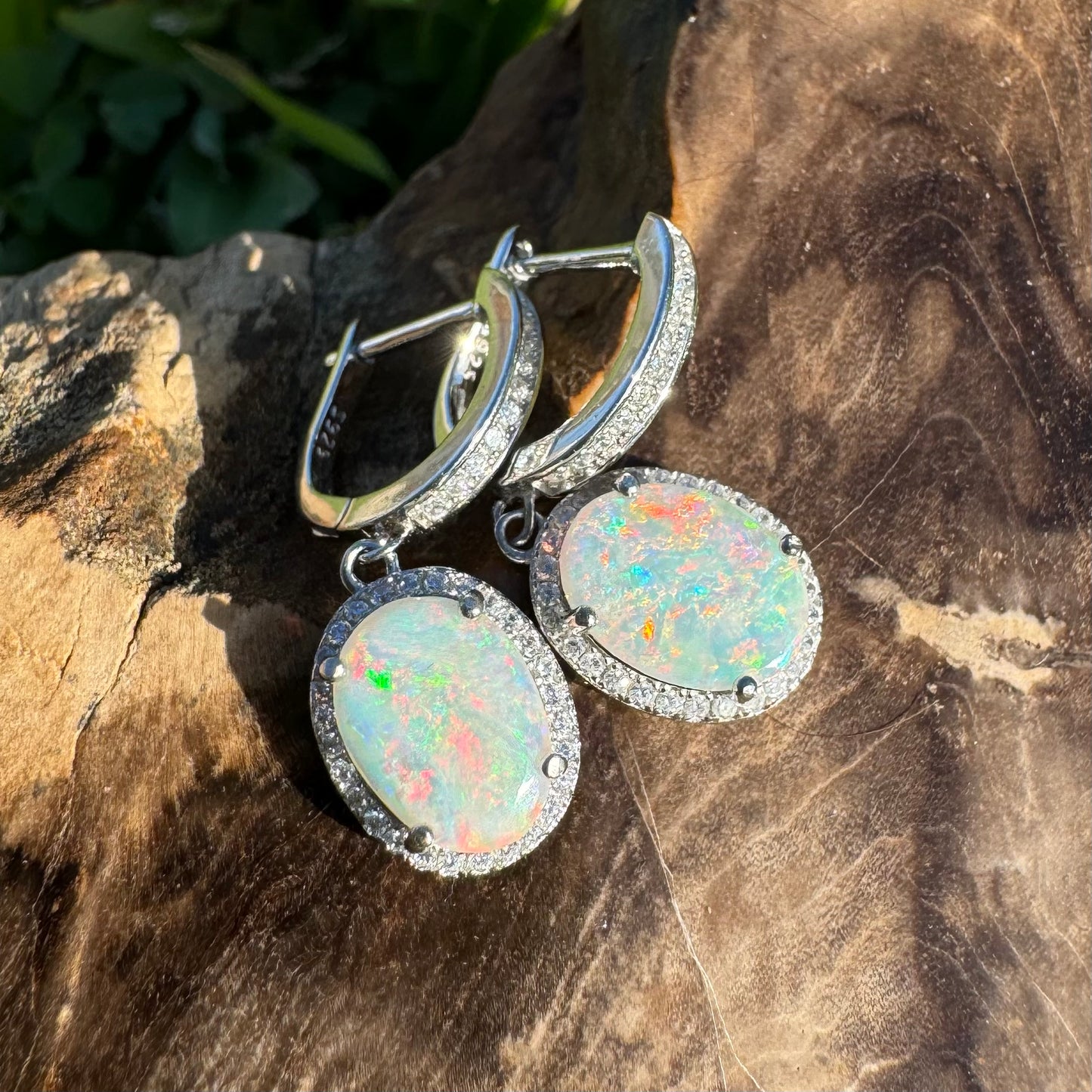 2ct Solid Coober Pedy Opal and Cubic Zirconia Sterling Silver Earrings