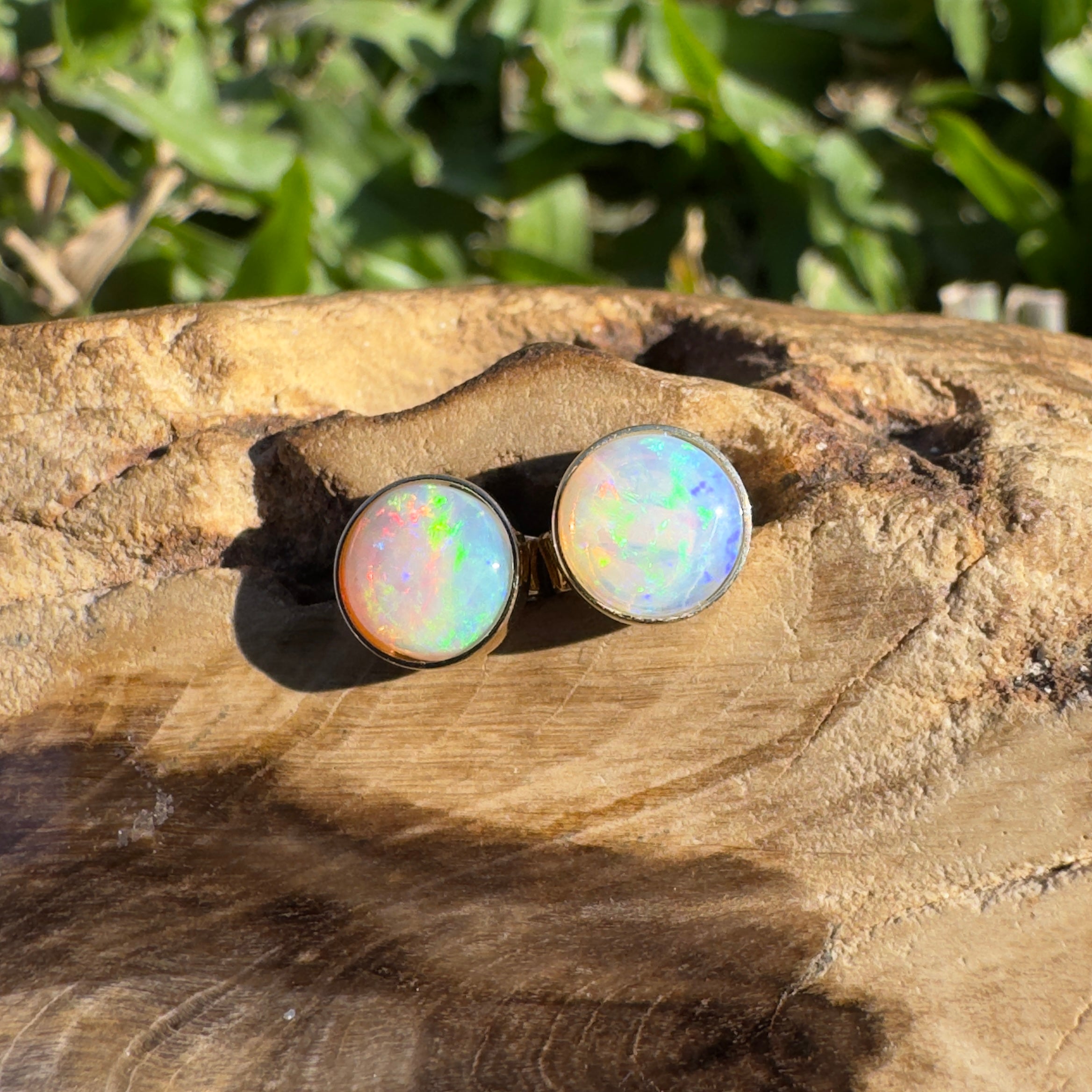 1.6ct Coober Pedy Opal Stud Earrings ~ 'Lorne Sunset' | 14ct Yellow Gold | Solid Australian Opal