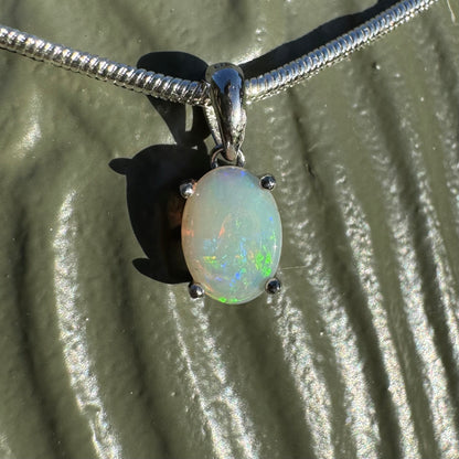 'Rainbow' ~ Handcrafted 0.8ct Solid Coober Pedy Opal Sterling Silver Pendant Necklace