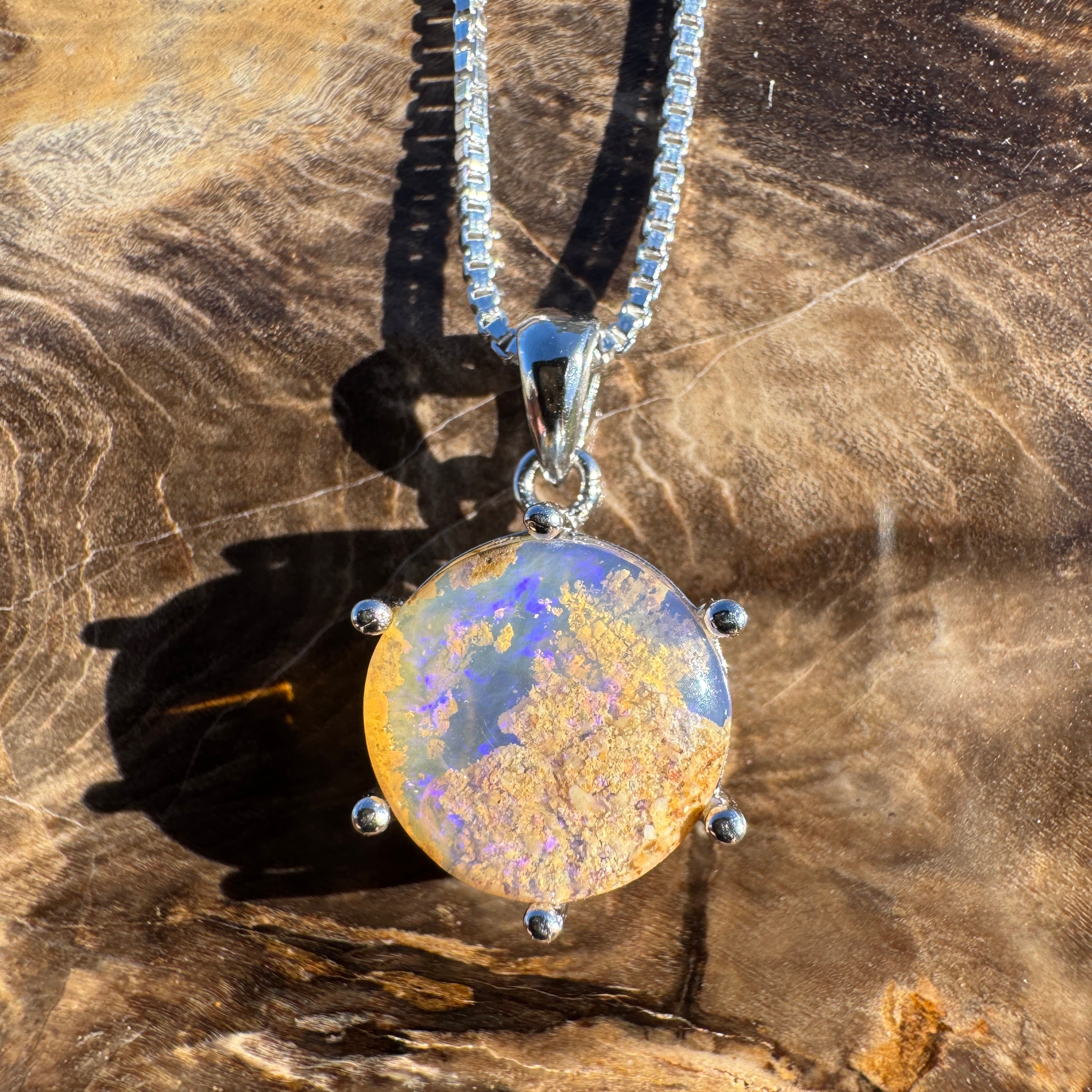 3.6ct Queensland Opal Pendant Necklace ~ 'Boulia Twilight' | 925 Sterling Silver | Solid Australian Opal
