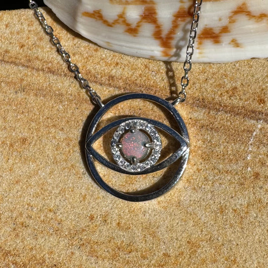 Red Eye Opal Oasis ~ 0.3ct Lightning Ridge Opal Eye Sterling Silver Pendant Necklace