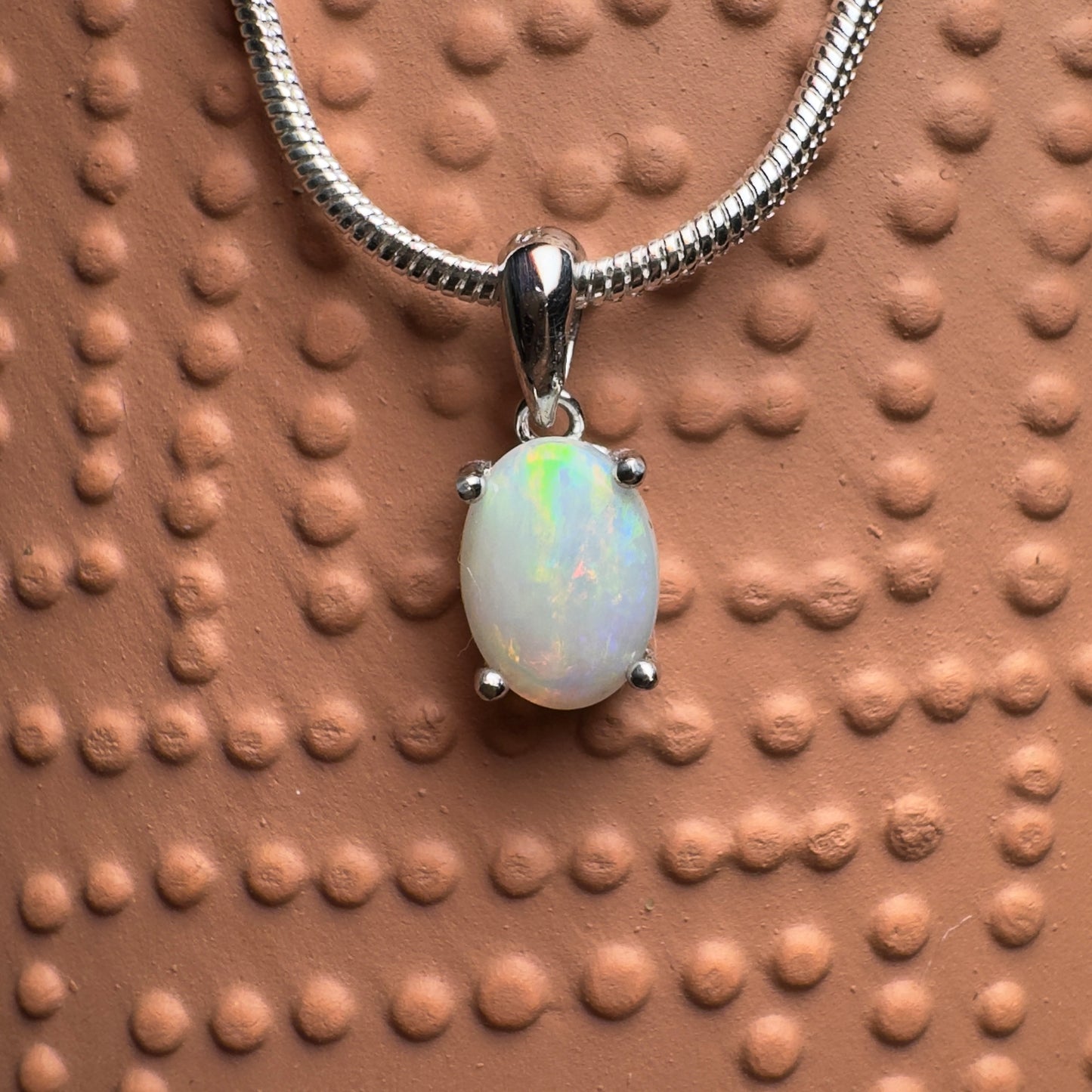 'Rainbow' ~ Handcrafted 0.8ct Solid Coober Pedy Opal Sterling Silver Pendant Necklace