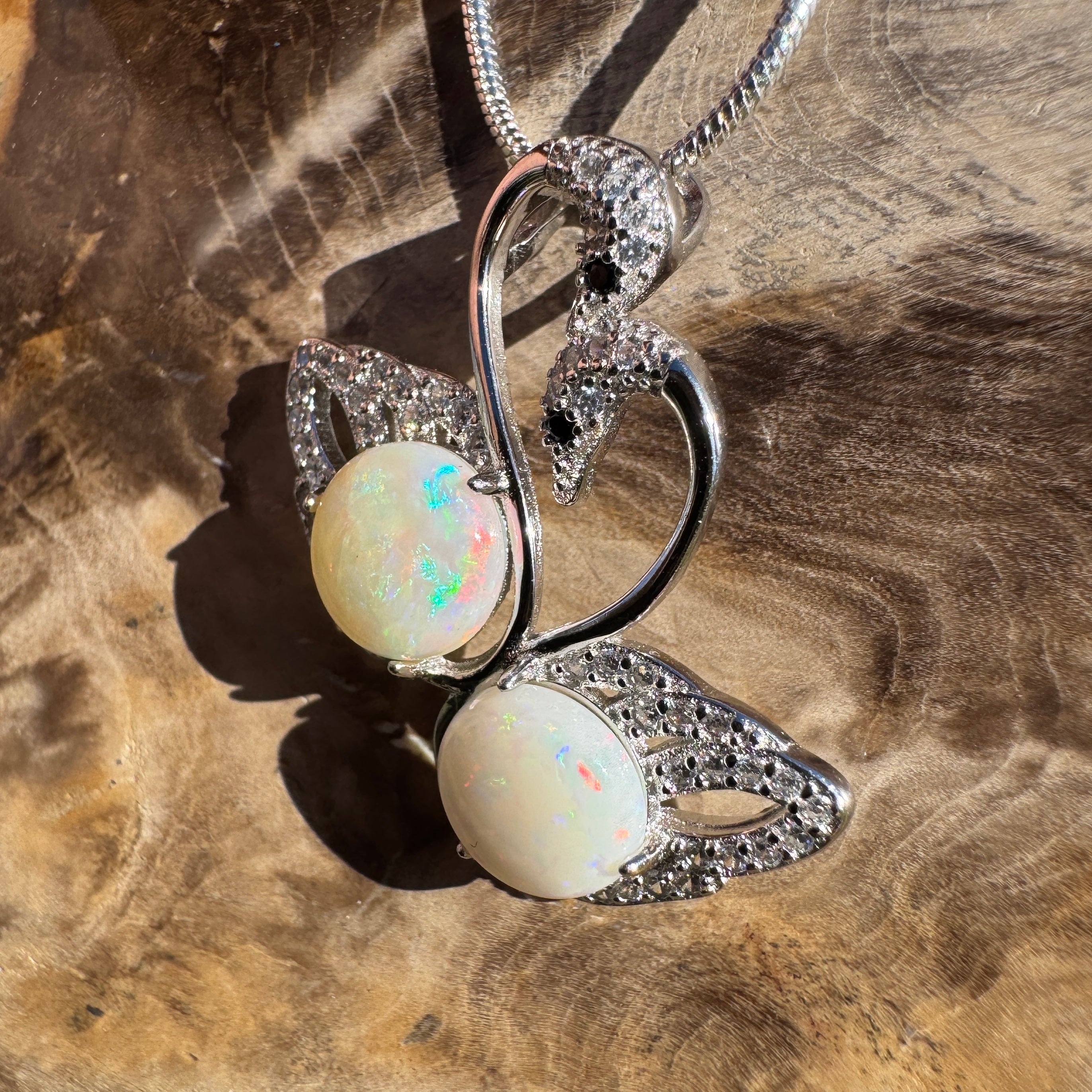 2.6ct Coober Pedy Opal Pendant Necklace ~ 'Thredbo Duo' | 925 Sterling Silver | Solid Australian Opal