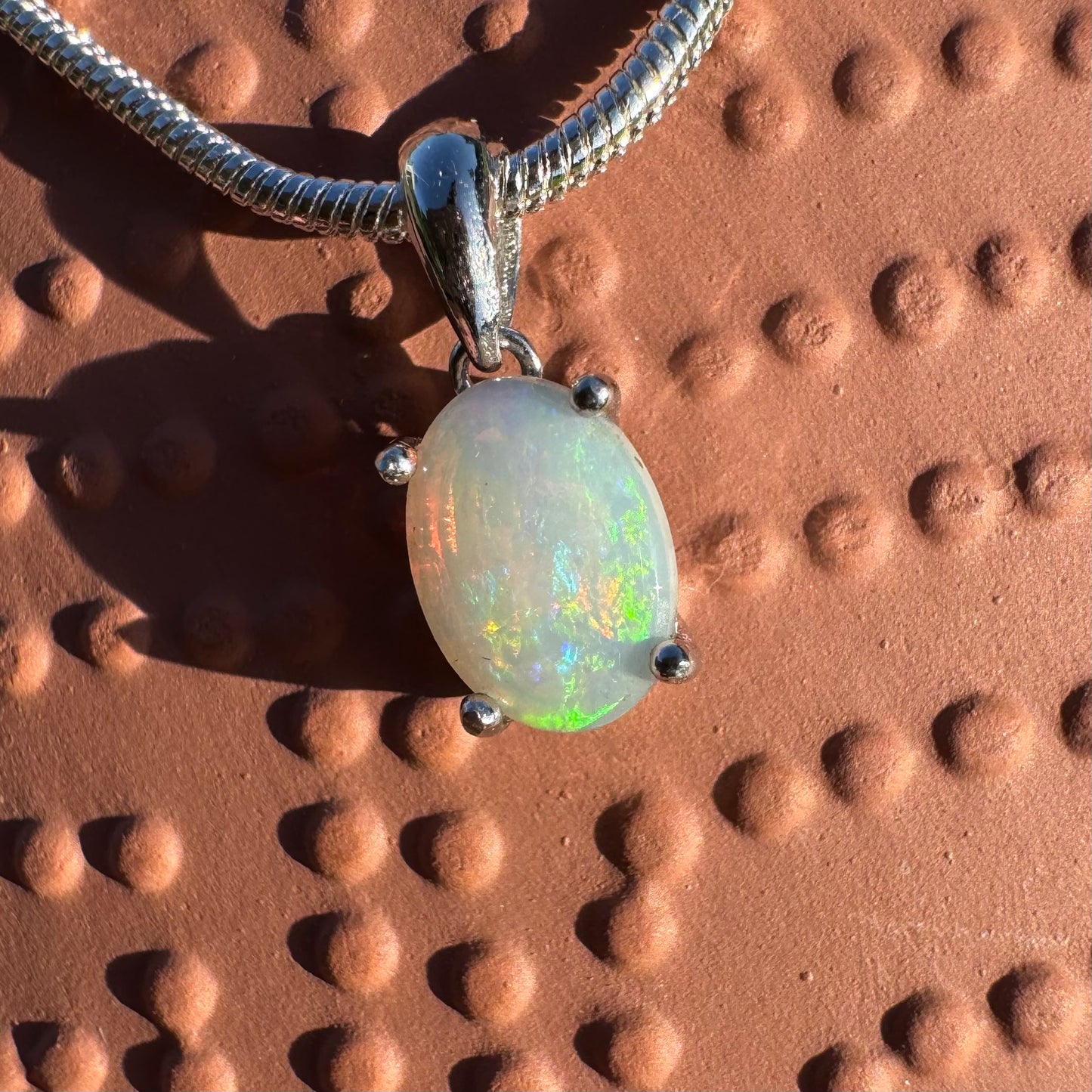 'Rainbow' ~ Handcrafted 0.8ct Solid Coober Pedy Opal Sterling Silver Pendant Necklace