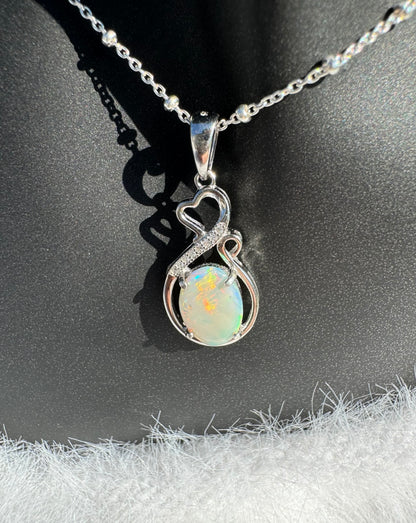 1.0ct Solid Lightning Ridge Opal and Cubic Zirconia Sterling Silver Pendant