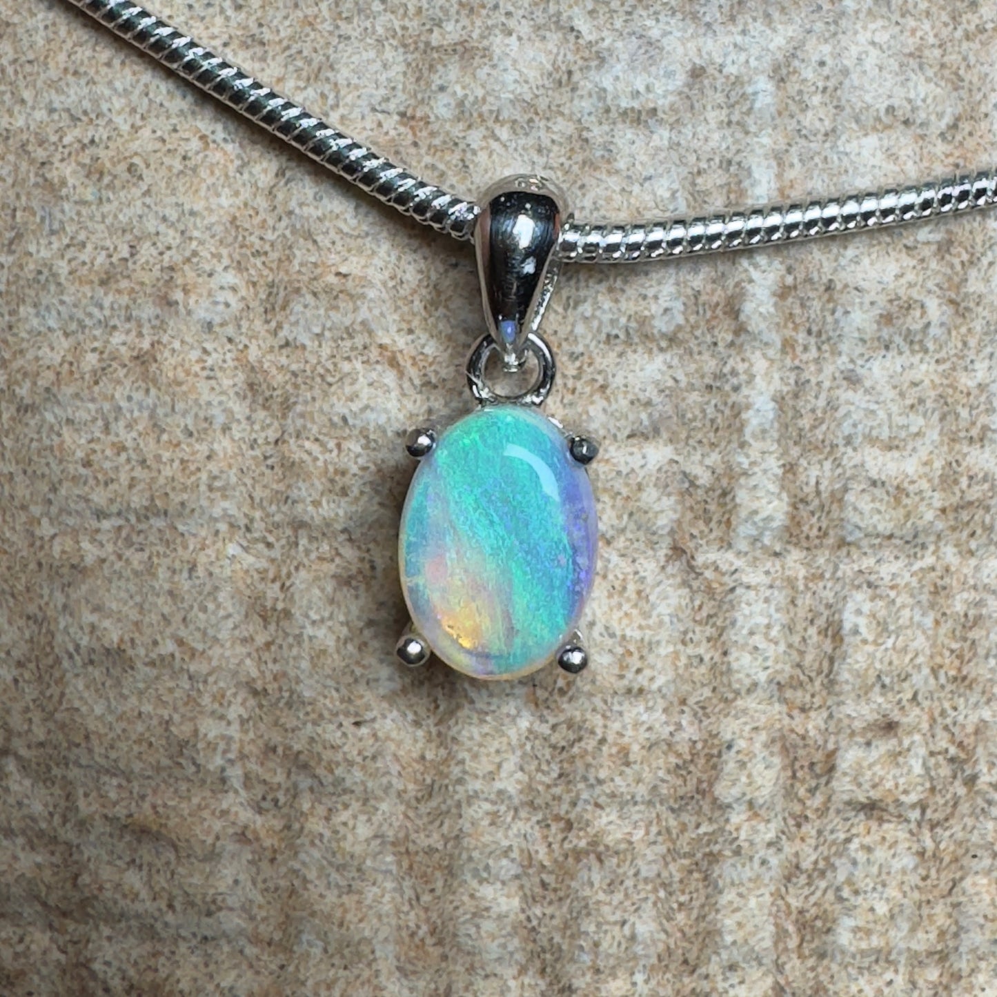 'Blue Ocean' ~ Handcrafted 0.8ct Solid Lightning Ridge Opal Sterling Silver Pendant Necklace