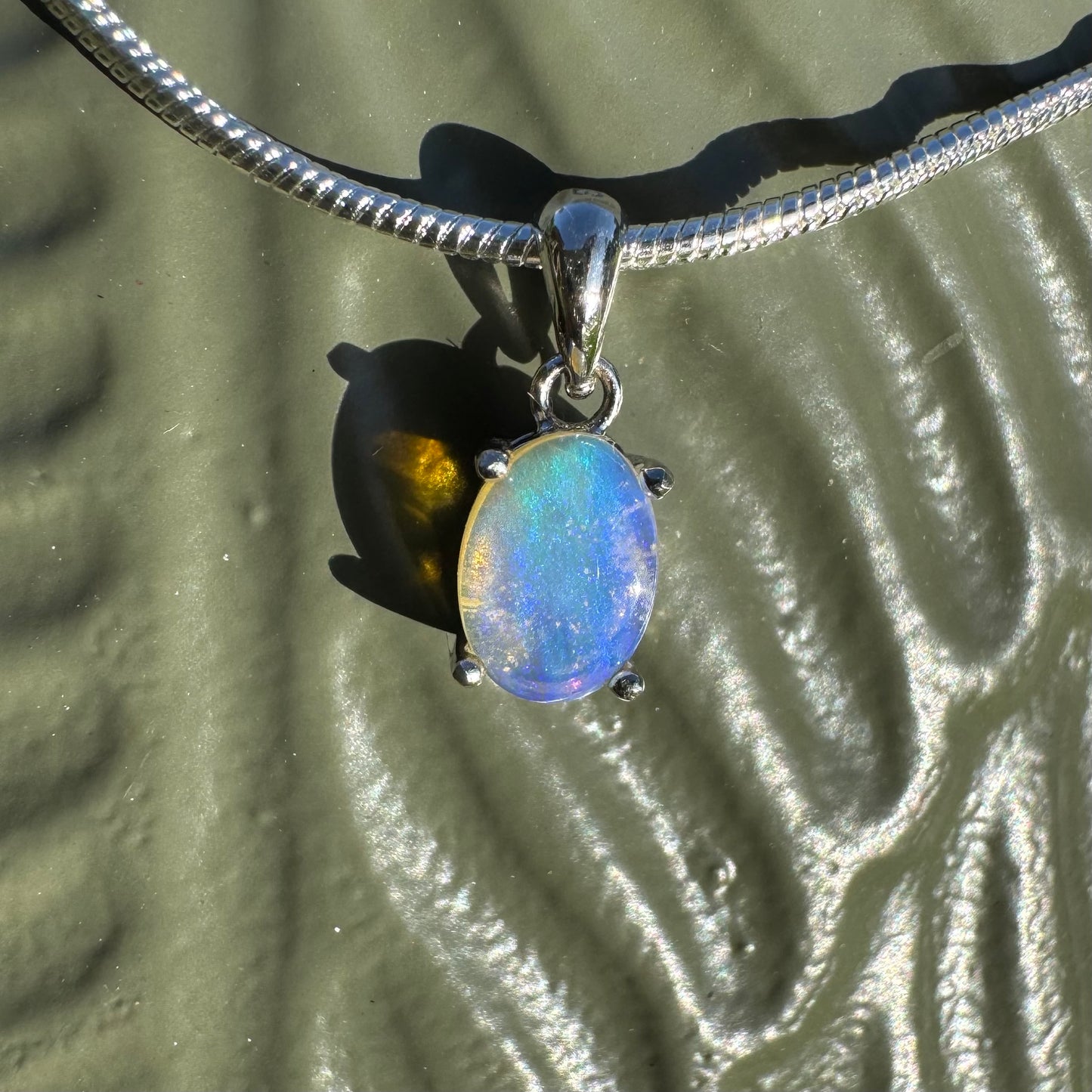 'Blue Ocean' ~ Handcrafted 0.8ct Solid Lightning Ridge Opal Sterling Silver Pendant Necklace