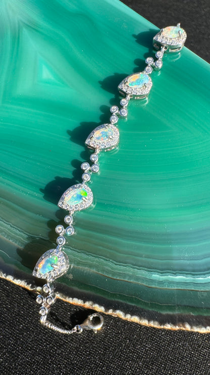 'Coastal Breeze' ~ Handcrafted 1.5ct Mintabie Opal and Cubic Zirconia Sterling Silver Bracelet - Iona Opal Australia