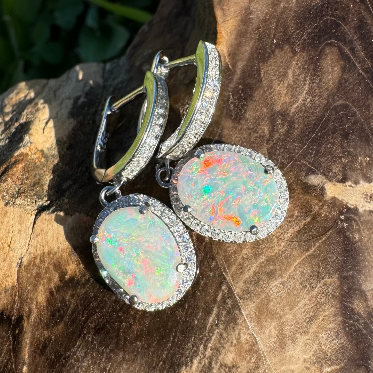 2ct Solid Coober Pedy Opal and Cubic Zirconia Sterling Silver Earrings