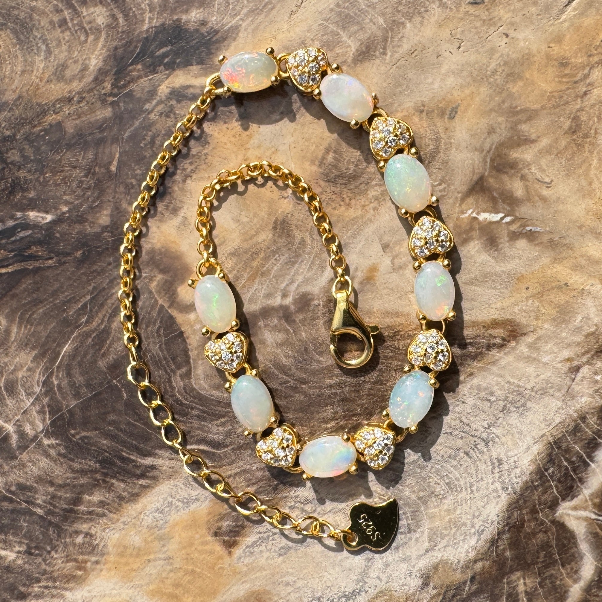 2.4ct Coober Pedy Opal Bracelet ~ 'Freo Gold Flare' | Gold Coated 925 Sterling Silver | Solid Australian Opal