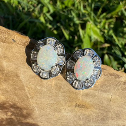 1.4ct Solid Coober Pedy Opal and Cubic Zirconia Sterling Silver Earrings