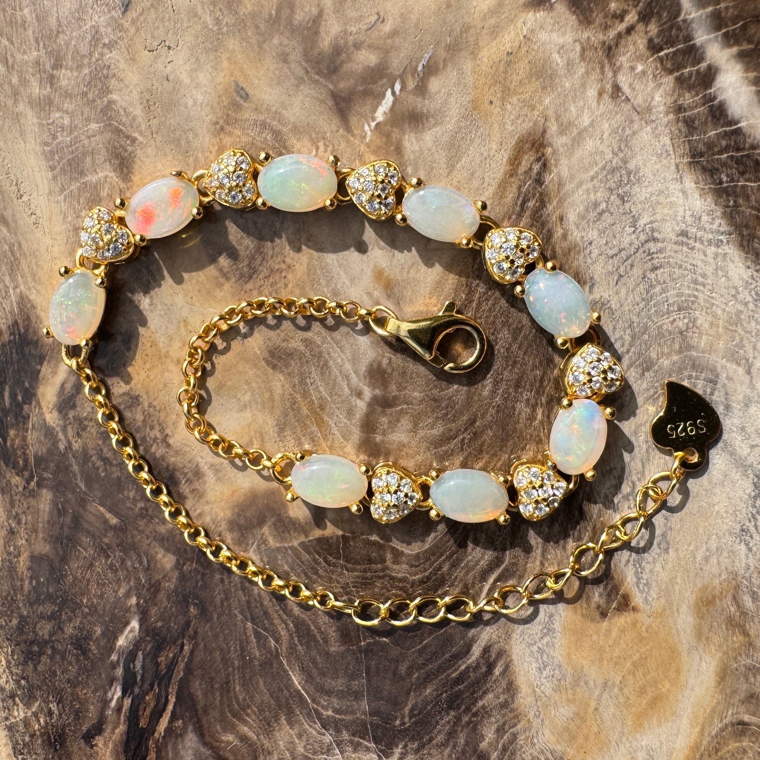 2.4ct Coober Pedy Opal Bracelet ~ 'Freo Gold Flare' | Gold Coated 925 Sterling Silver | Solid Australian Opal