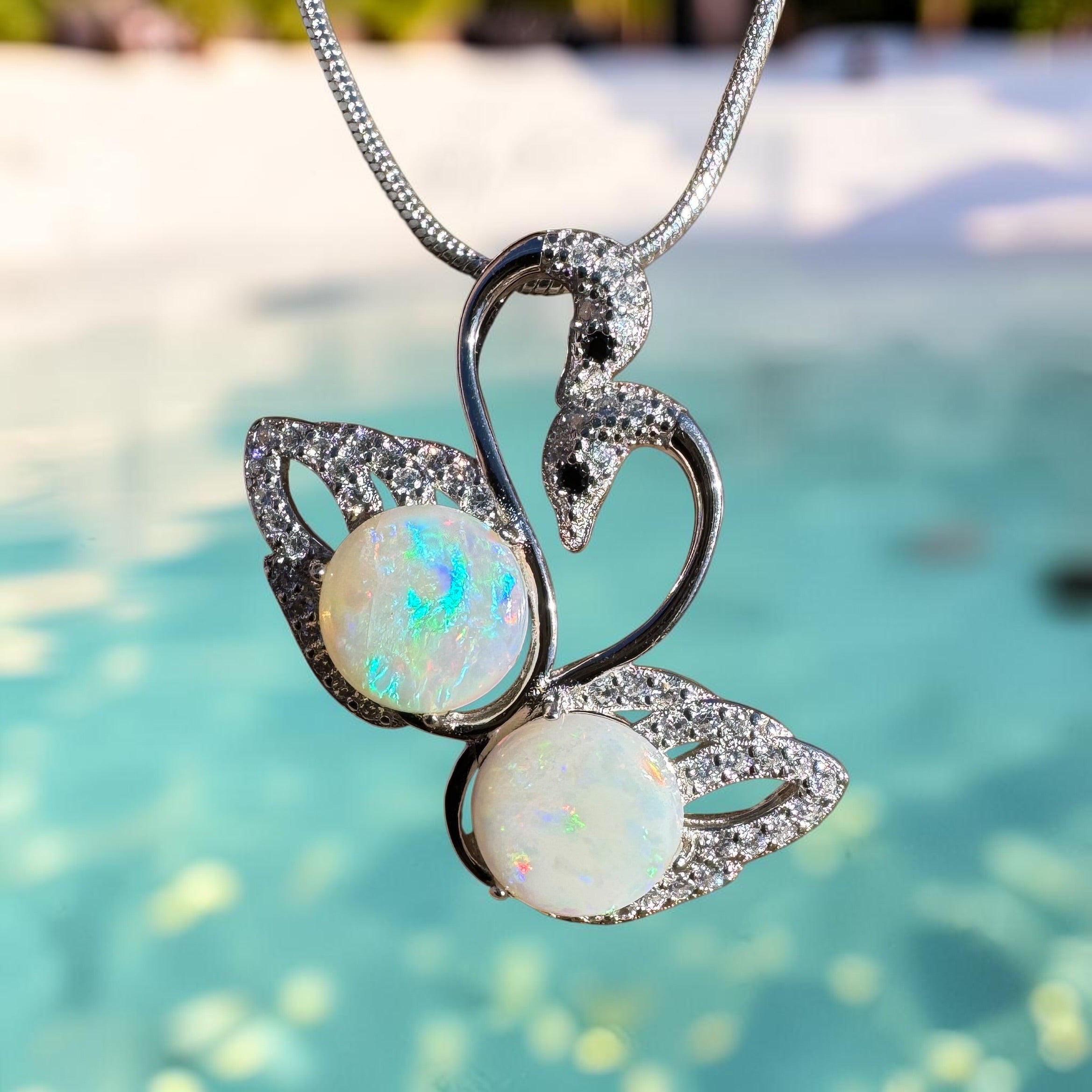 2.6ct Coober Pedy Opal Pendant Necklace ~ 'Thredbo Duo' | 925 Sterling Silver | Solid Australian Opal