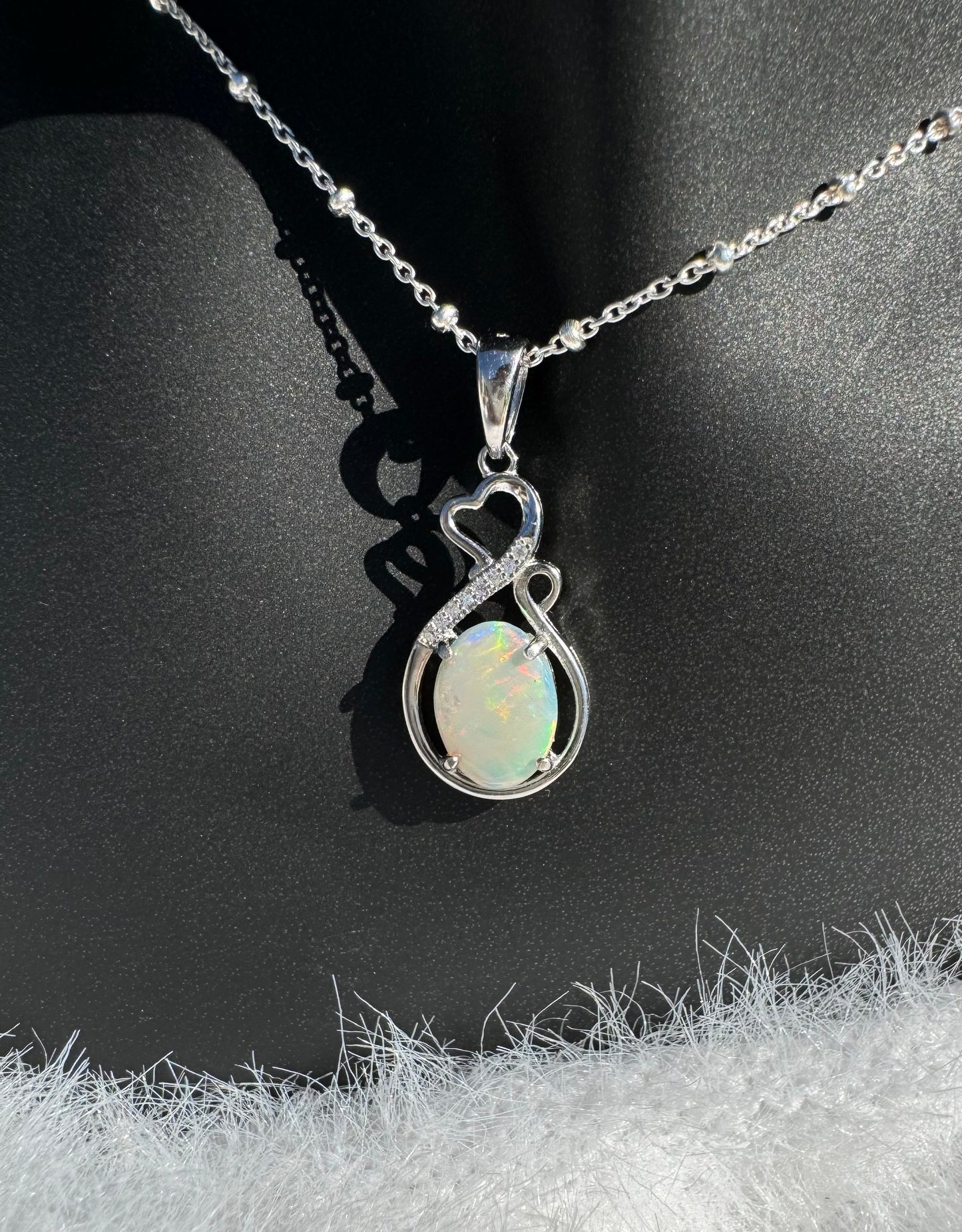 1.0ct Solid Lightning Ridge Opal and Cubic Zirconia Sterling Silver Pendant