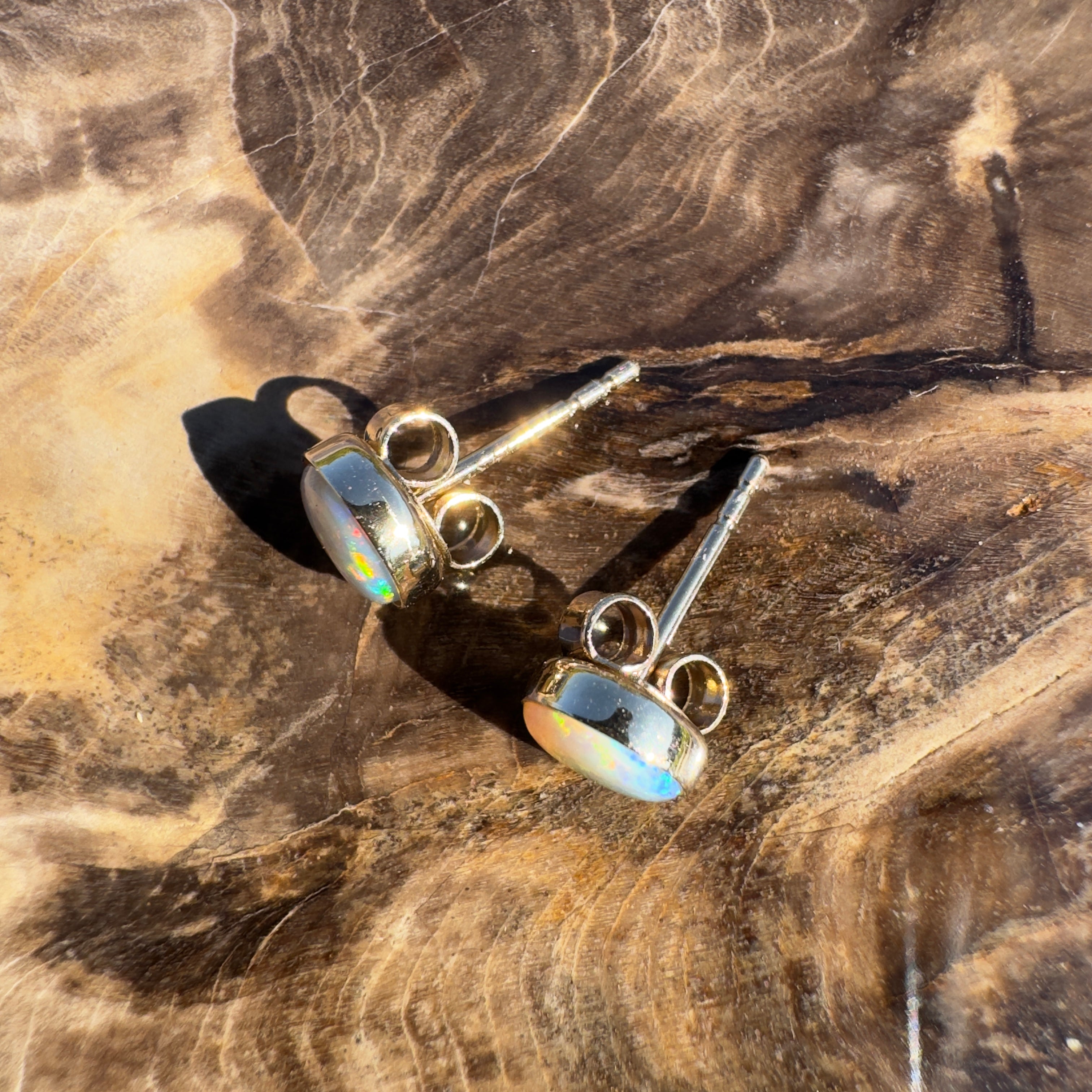1.6ct Coober Pedy Opal Stud Earrings ~ 'Lorne Sunset' | 14ct Yellow Gold | Solid Australian Opal