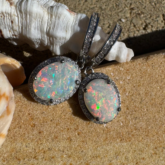 'Sunlit Path' ~ Handcrafted 2ct Solid Coober Pedy Opal and Cubic Zirconia Sterling Silver Earrings