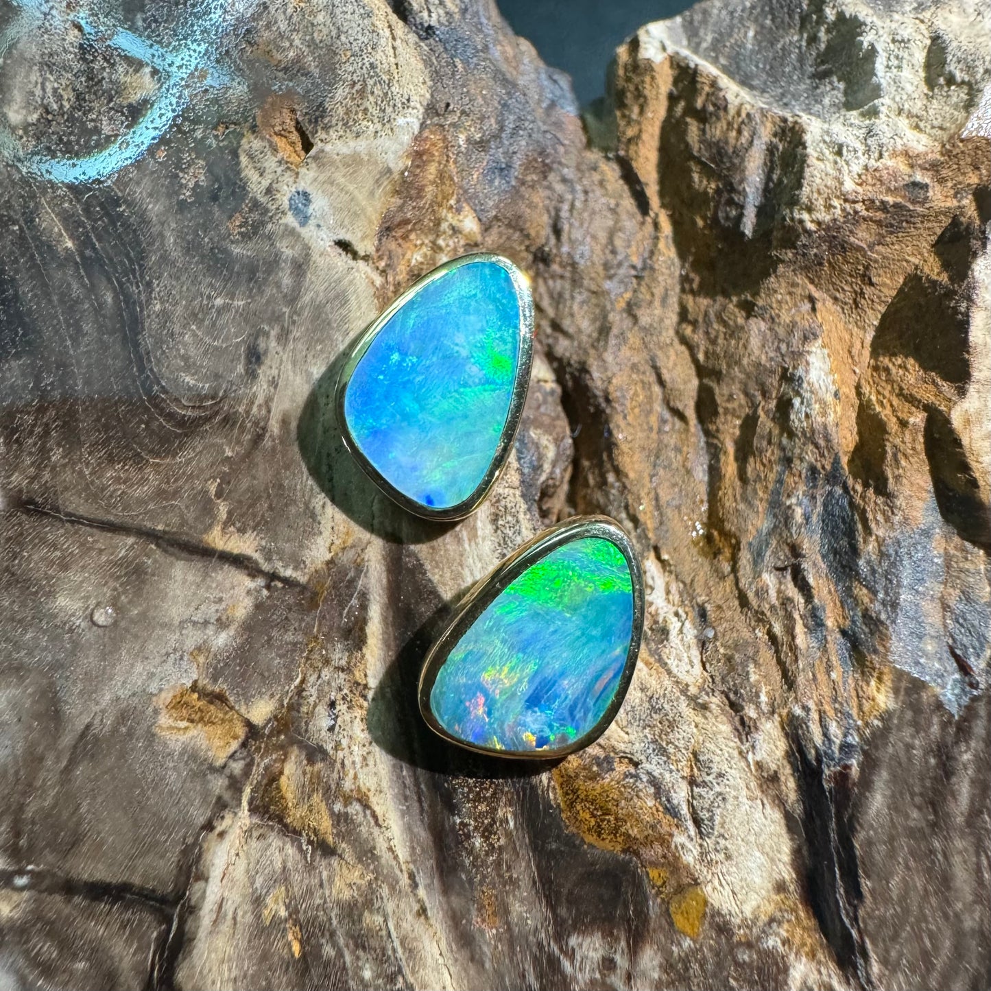 14ct Solid Gold Queensland Boulder Opal Earrings