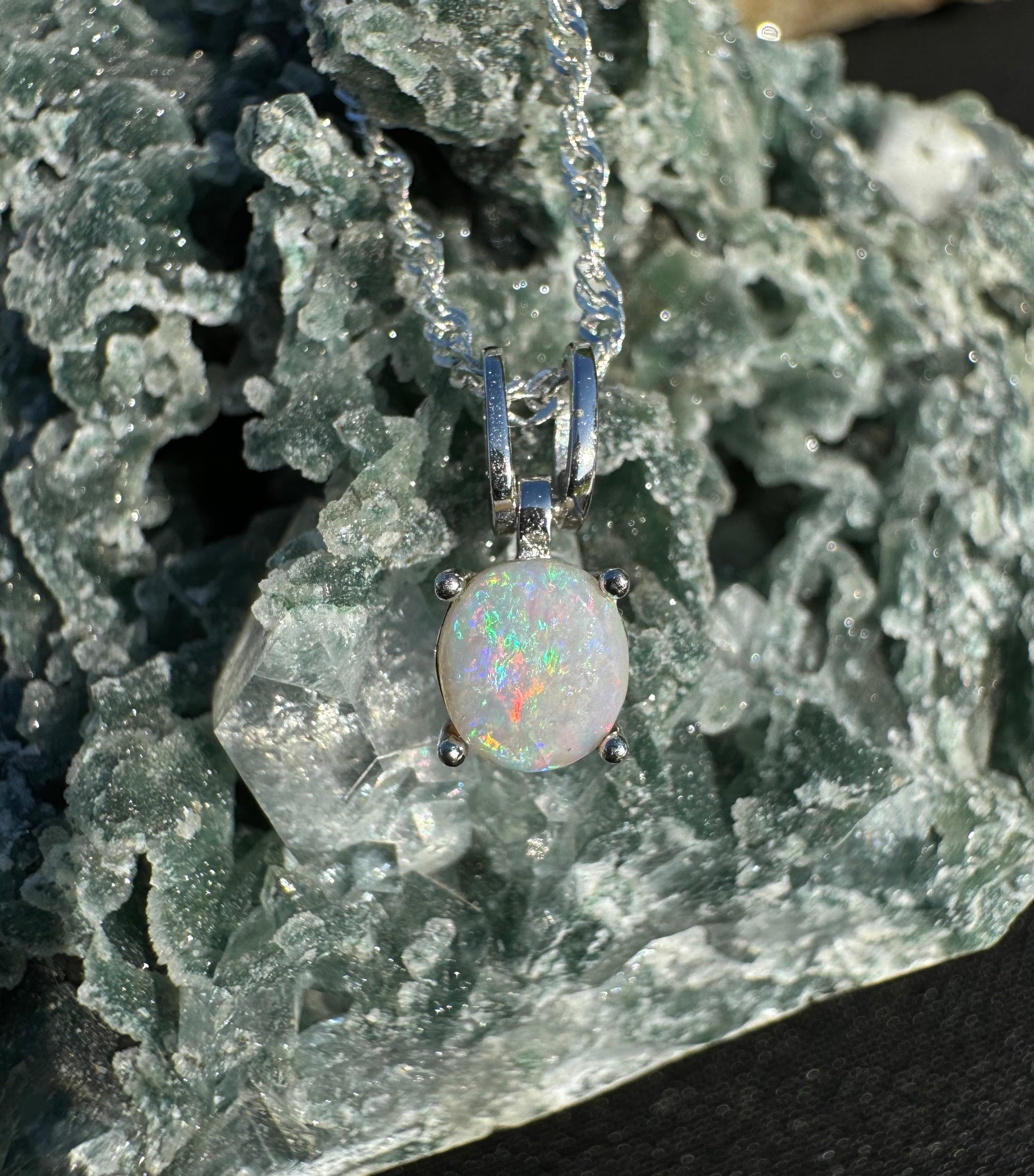 'Dreamtime Spirit' ~ Handcrafted 0.8ct Solid Lightning Ridge Opal Sterling Silver Pendant Necklace - Iona Opal Australia