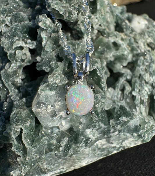 'Dreamtime Spirit' ~ Handcrafted 0.8ct Solid Lightning Ridge Opal Sterling Silver Pendant Necklace - Iona Opal Australia