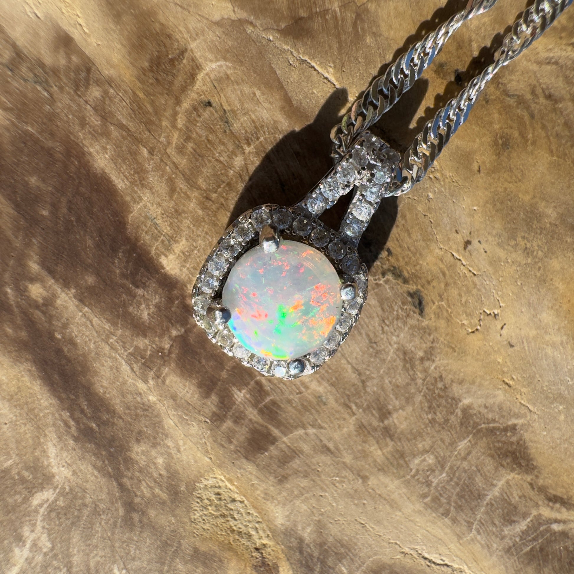 'Kimberley Glow' ~ Handcrafted 1.0ct Solid Lightning Ridge Opal and Cubic Zirconia Sterling Silver Pendant Necklace - Iona Opal Australia