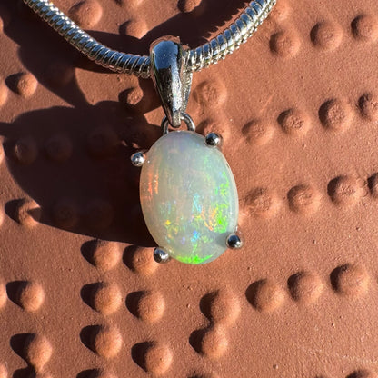 'Rainbow' ~ Handcrafted 0.8ct Solid Coober Pedy Opal Sterling Silver Pendant Necklace